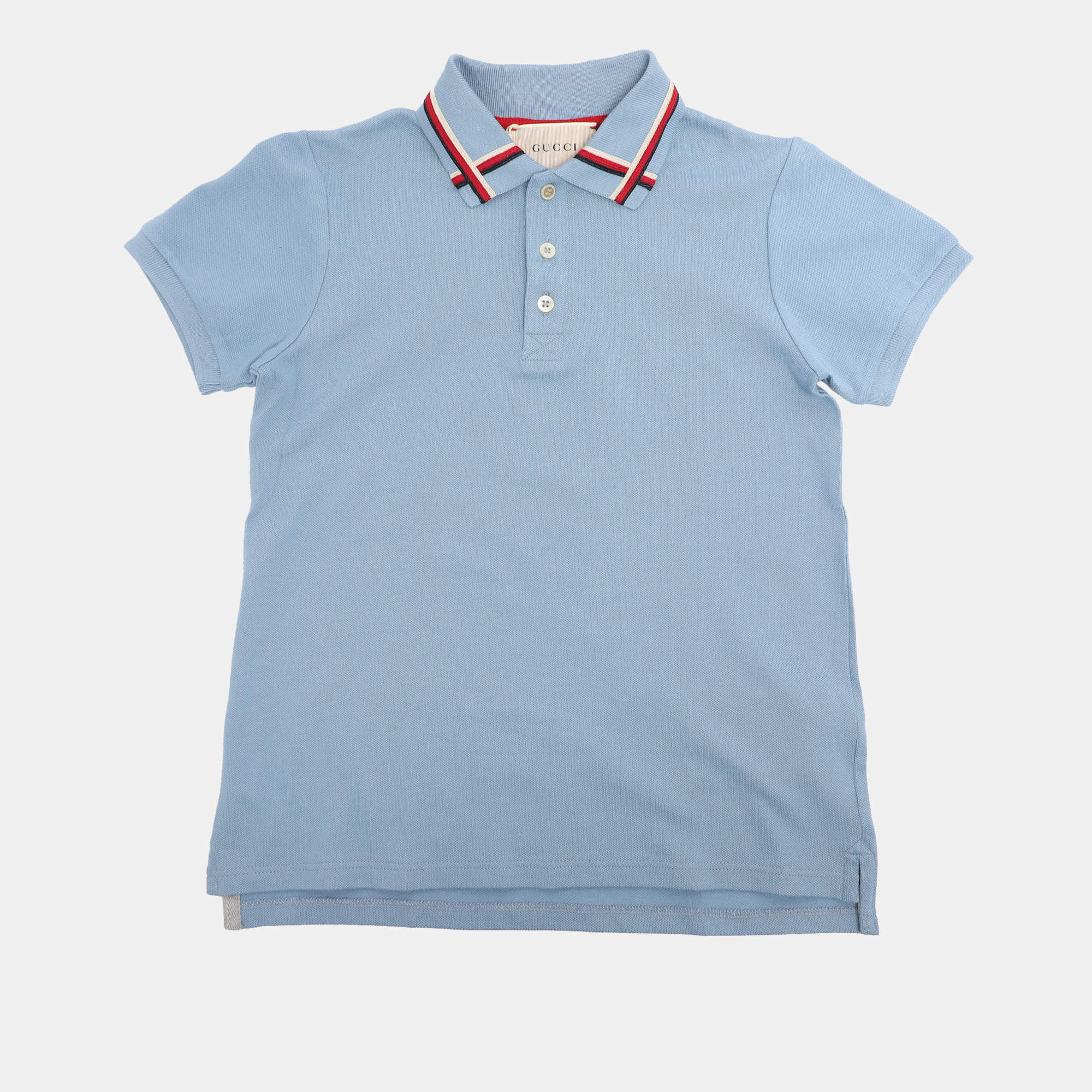 Pre Owned Gucci Powder Blue Web Collar Jersey Polo T-Shirt 8 Yrs