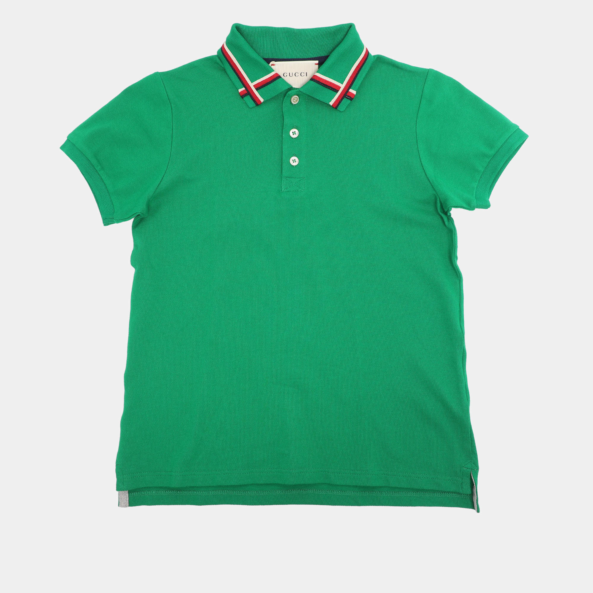 مملوكة مسبقًا Gucci Green Web Collar Jersey Polo T-Shirt 8 Yrs