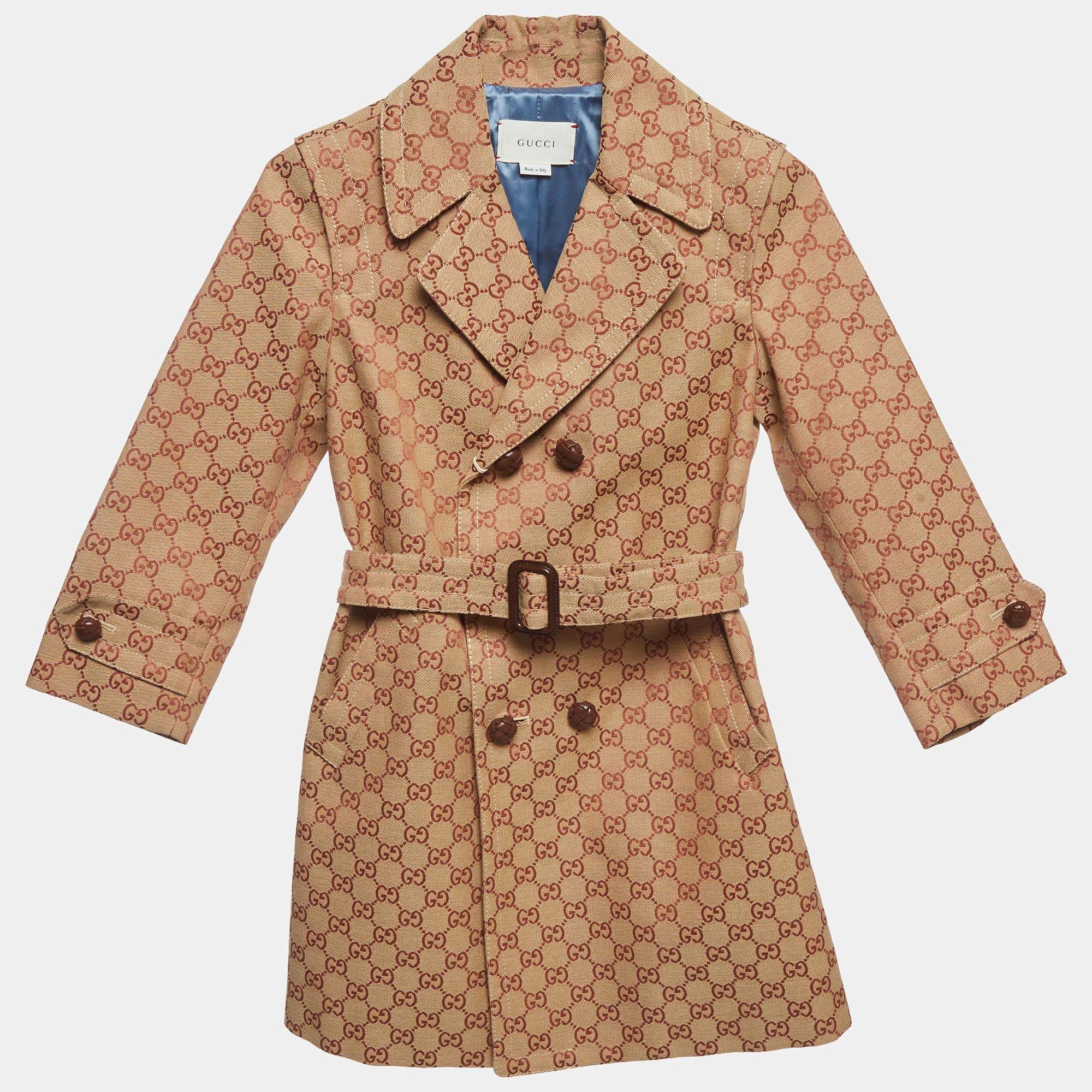 Pre Owned Gucci Kids Beige Monogram Canvas Jacquard Coat 6 Yrs