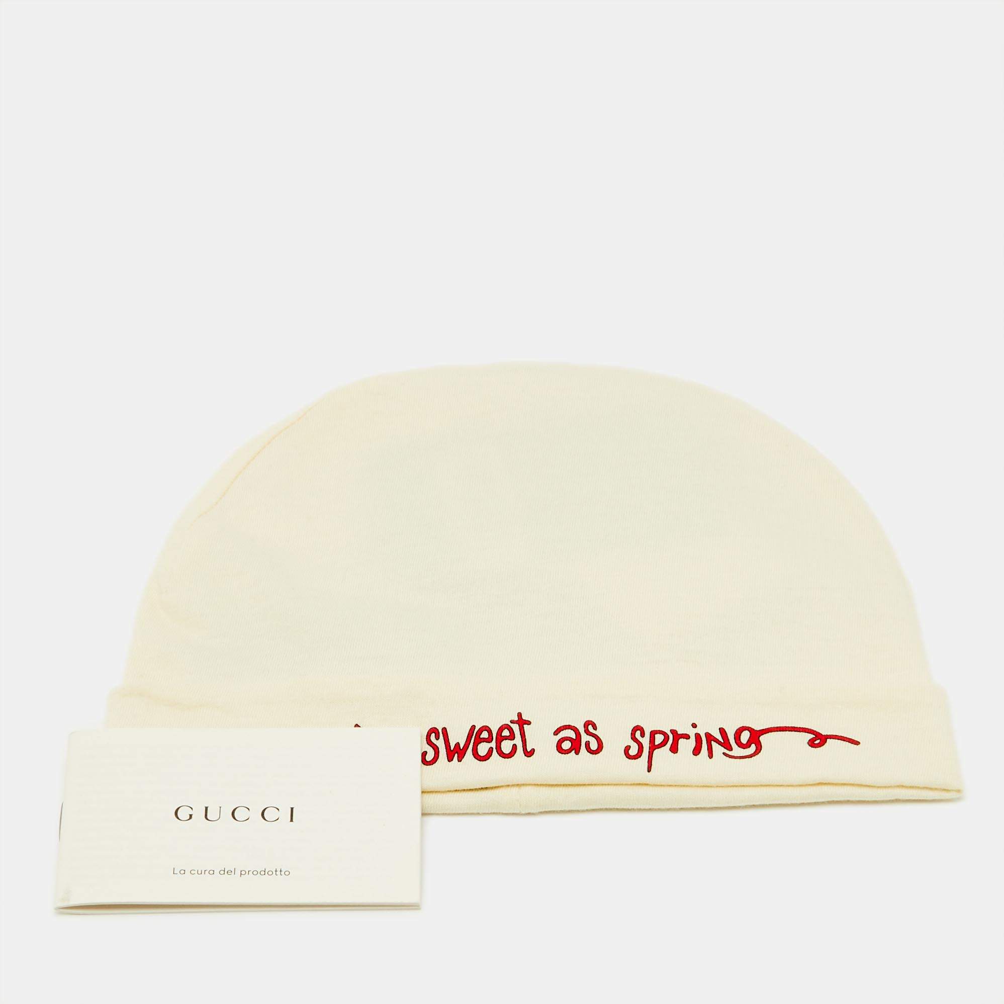 Pre Owned Gucci Cream Logo Print Cotton Beanie L/50