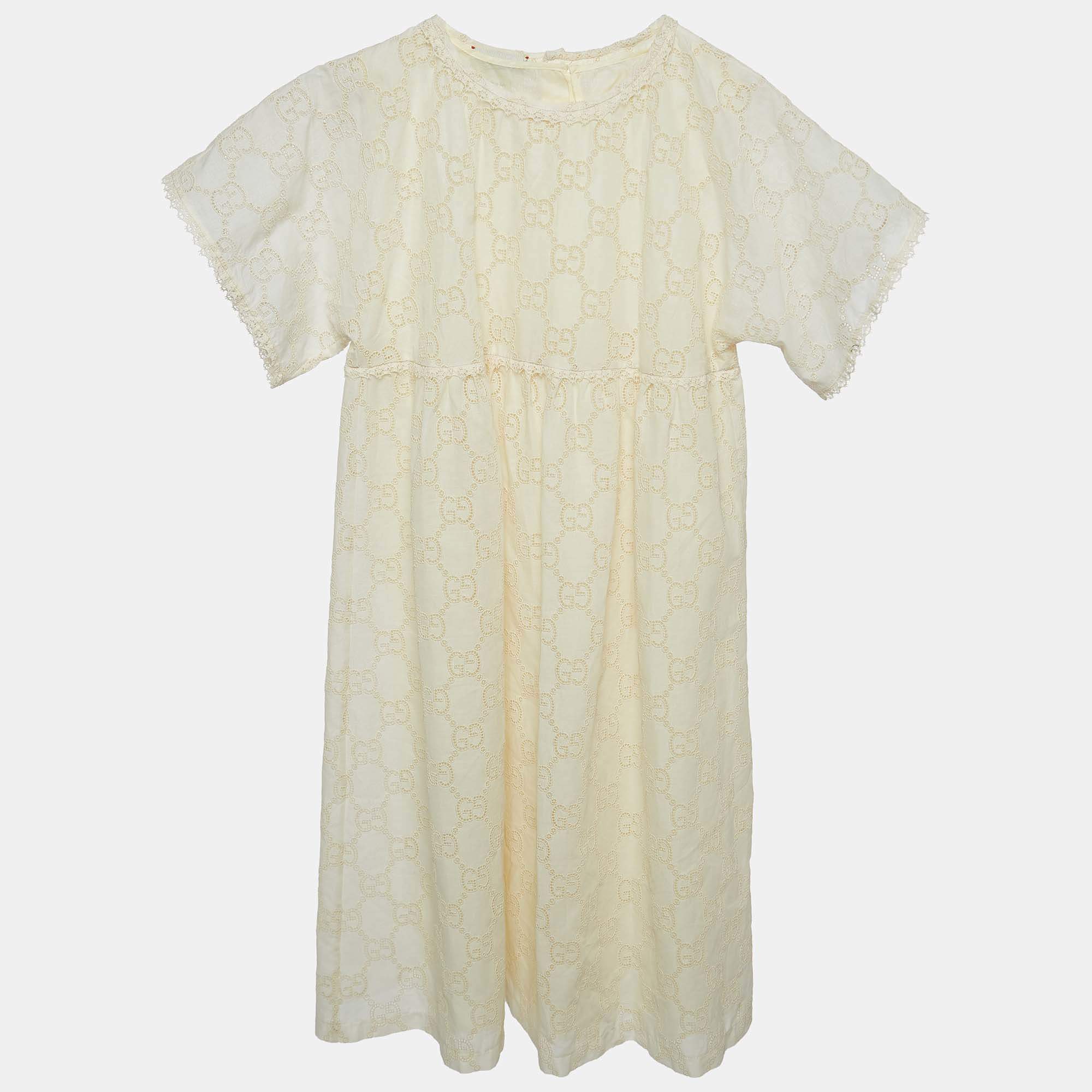 Gucci Cream Eyelet Embroidered Cotton Dress (12 Yrs)