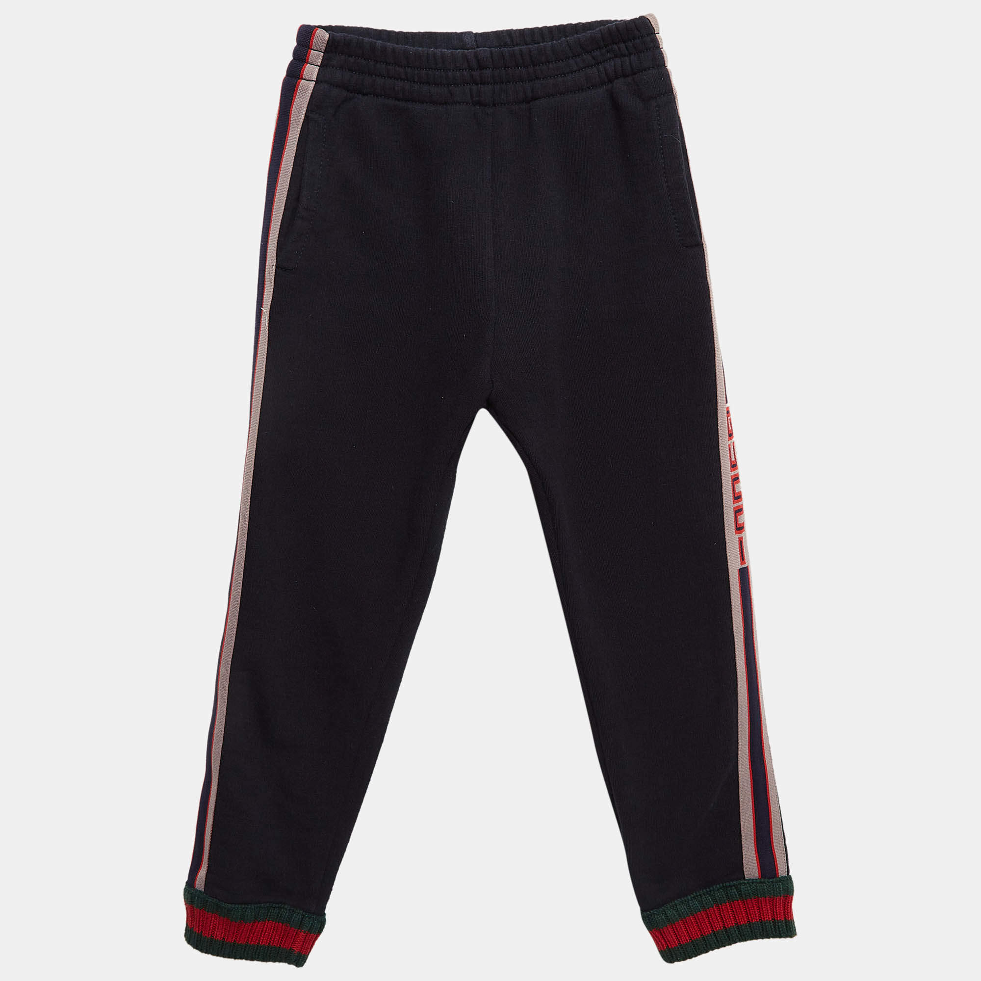 Pre Owned Gucci Navy Blue Cotton Knit Logo Tape Detail Trackpants 6 Yrs