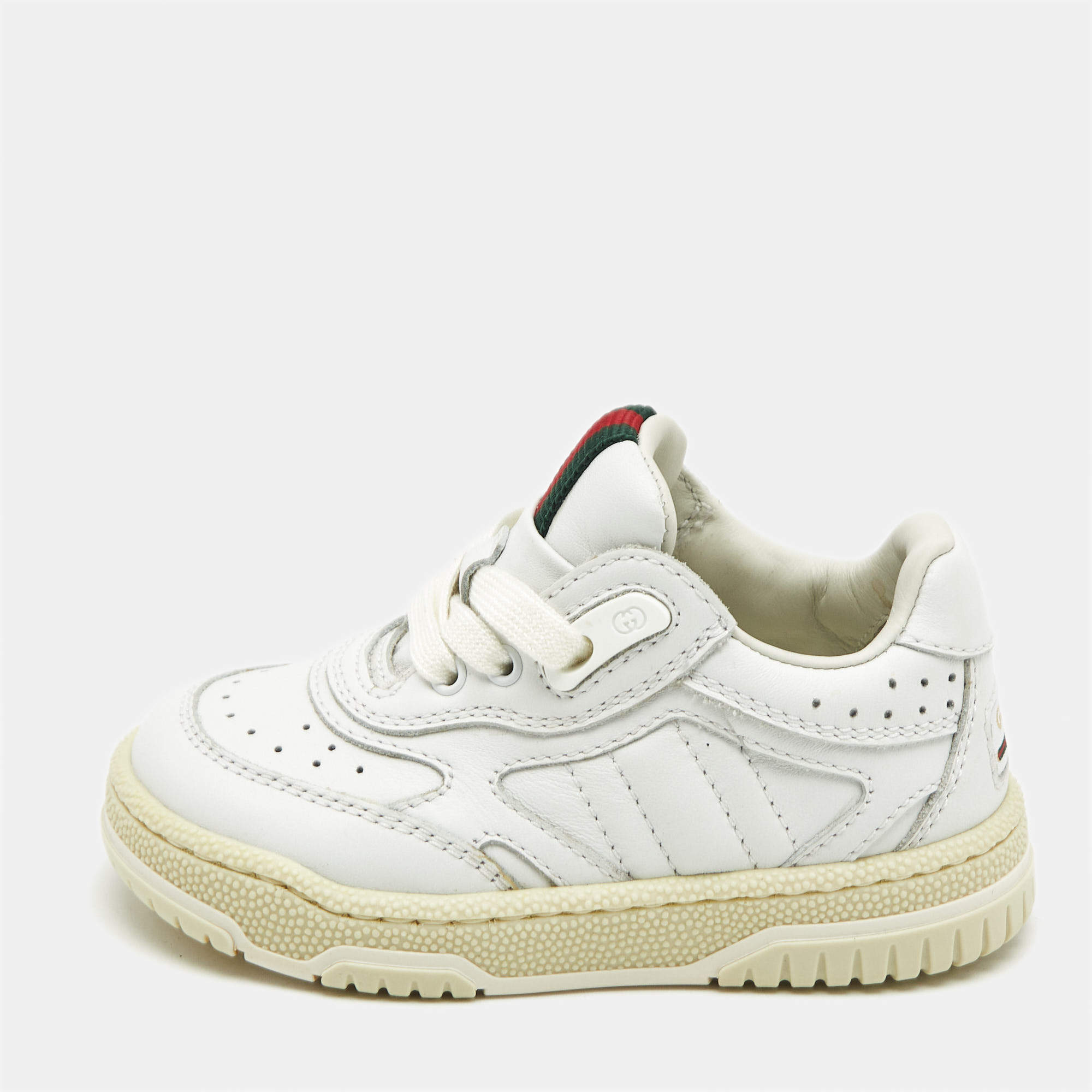 Gucci White Leather Re-Web Sneakers Size 20