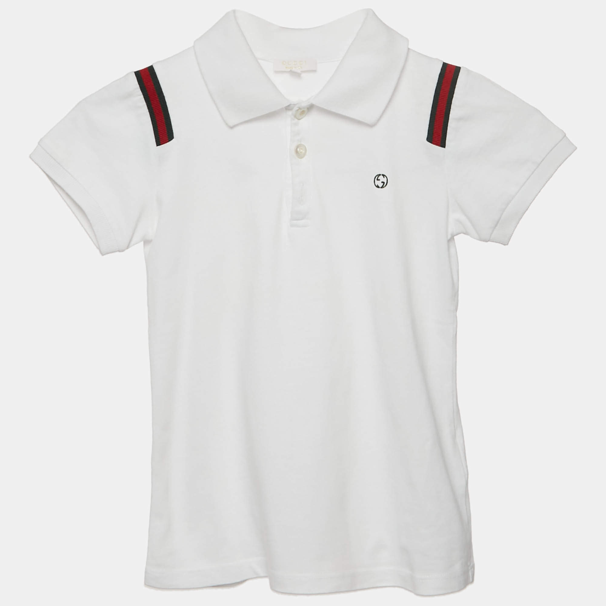 مملوكة مسبقًا Gucci Kids White Web Collar Jersey Polo T-Shirt 6 Yrs 