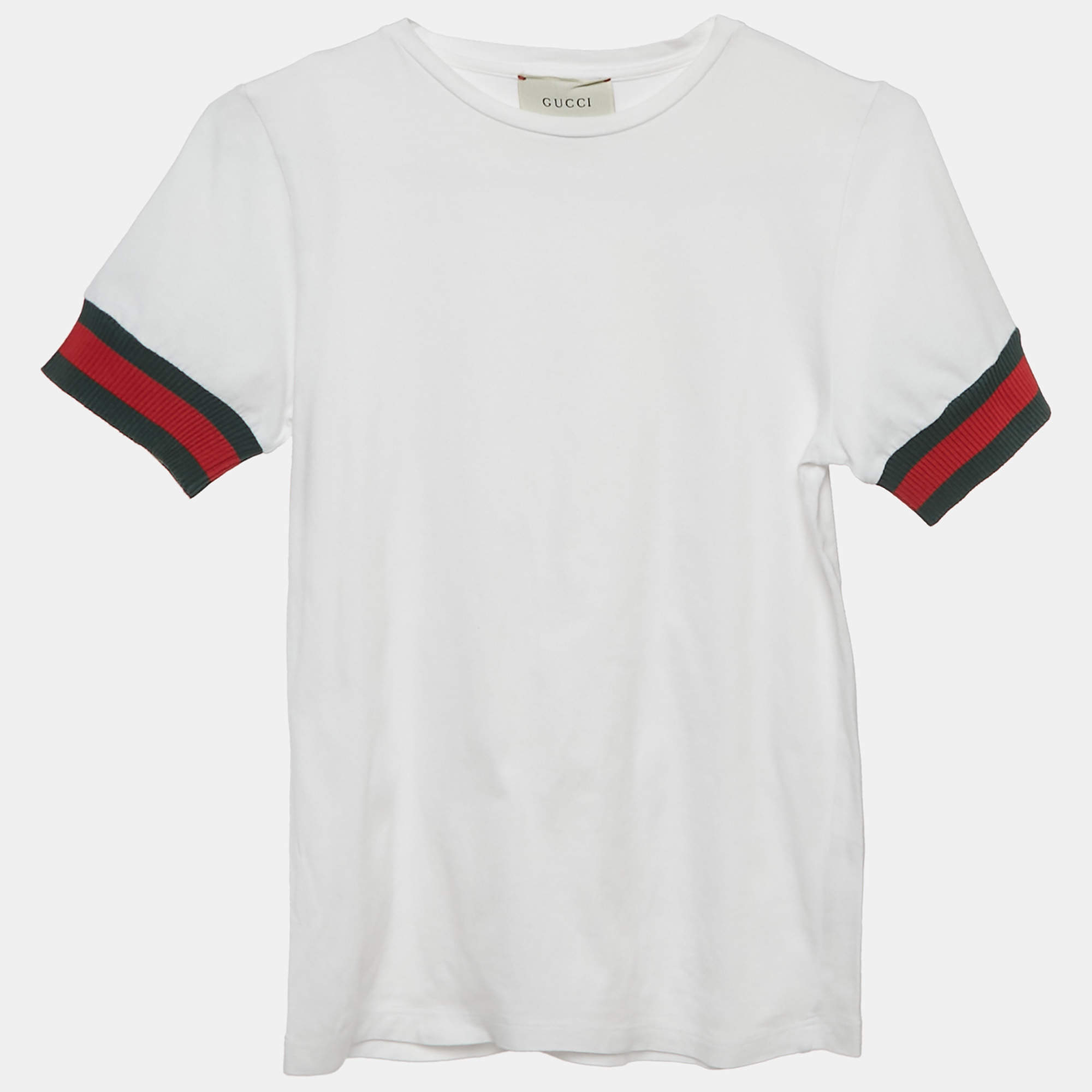 Pre Owned Gucci Kids White Web Trim Sleeve Jersey T-Shirt 10 Yrs
