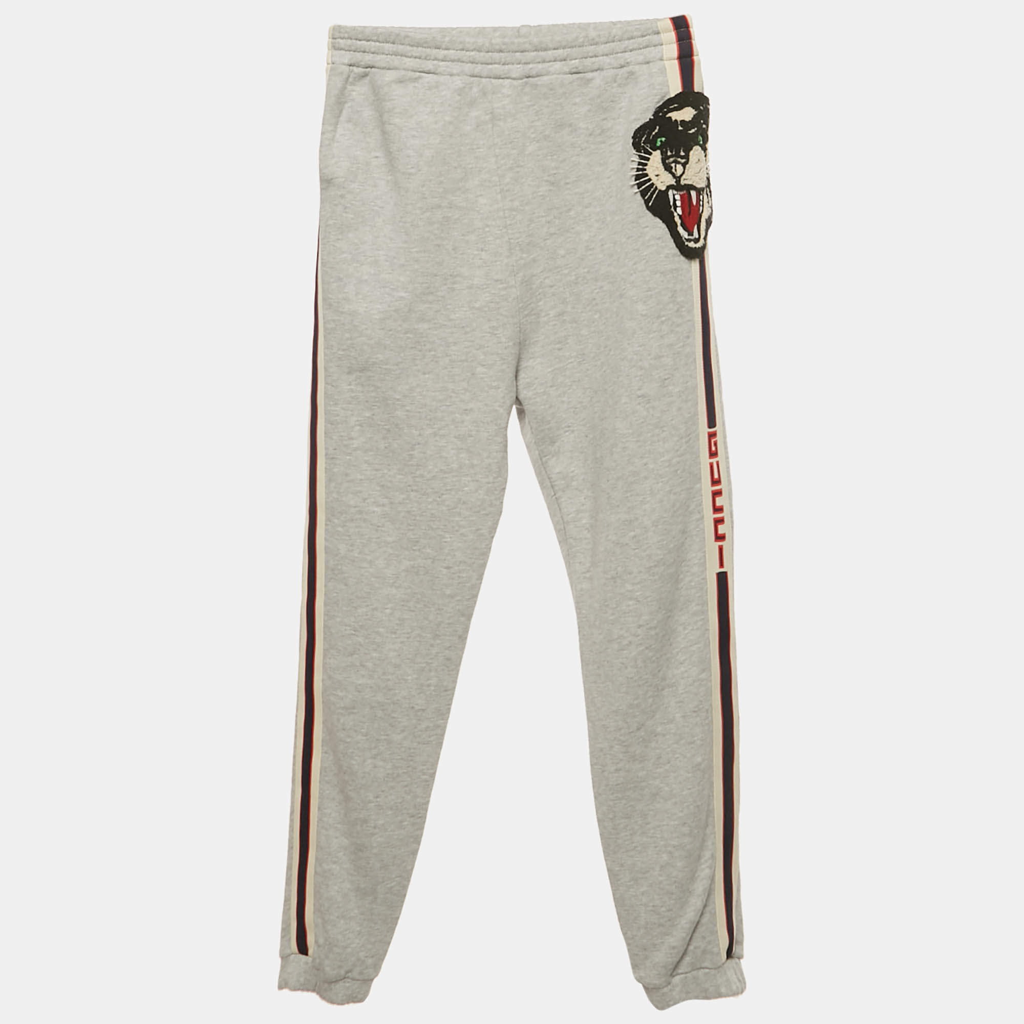 Pre Owned Gucci Kids Grey Big Cotton Jersey Cat Applique Sweatpants 10 Yrs