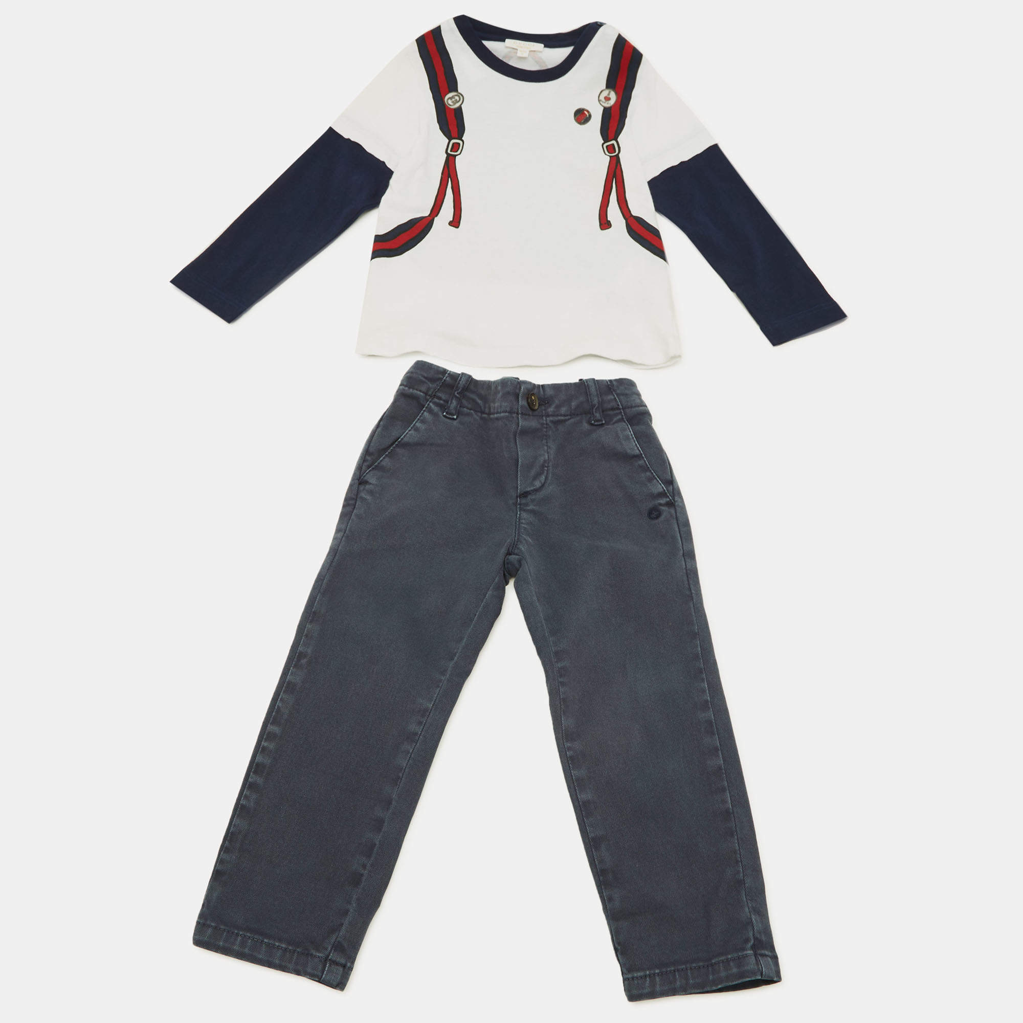 Pre Owned Gucci Kids White / Blue Cotton T-Shirt & Denim Set 18/24 Months 