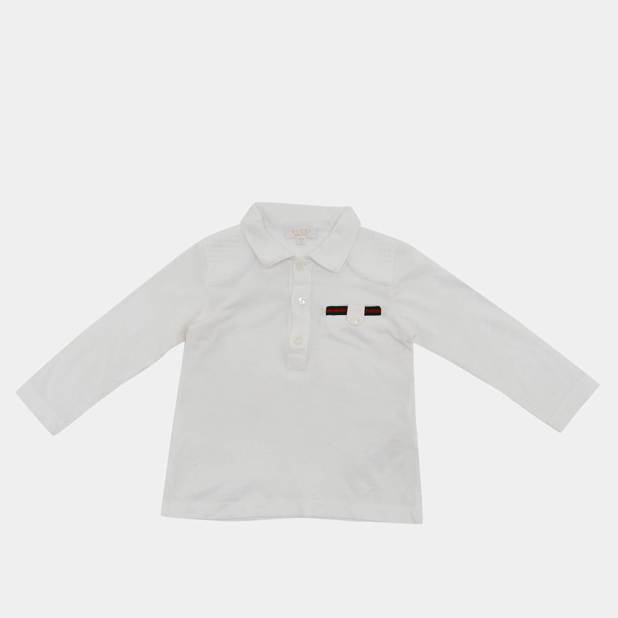 مملوكة مسبقًا تيشيرت غوتشي للأطفال جيرسي أبيض بأكمام طويلة 9/12 شهور