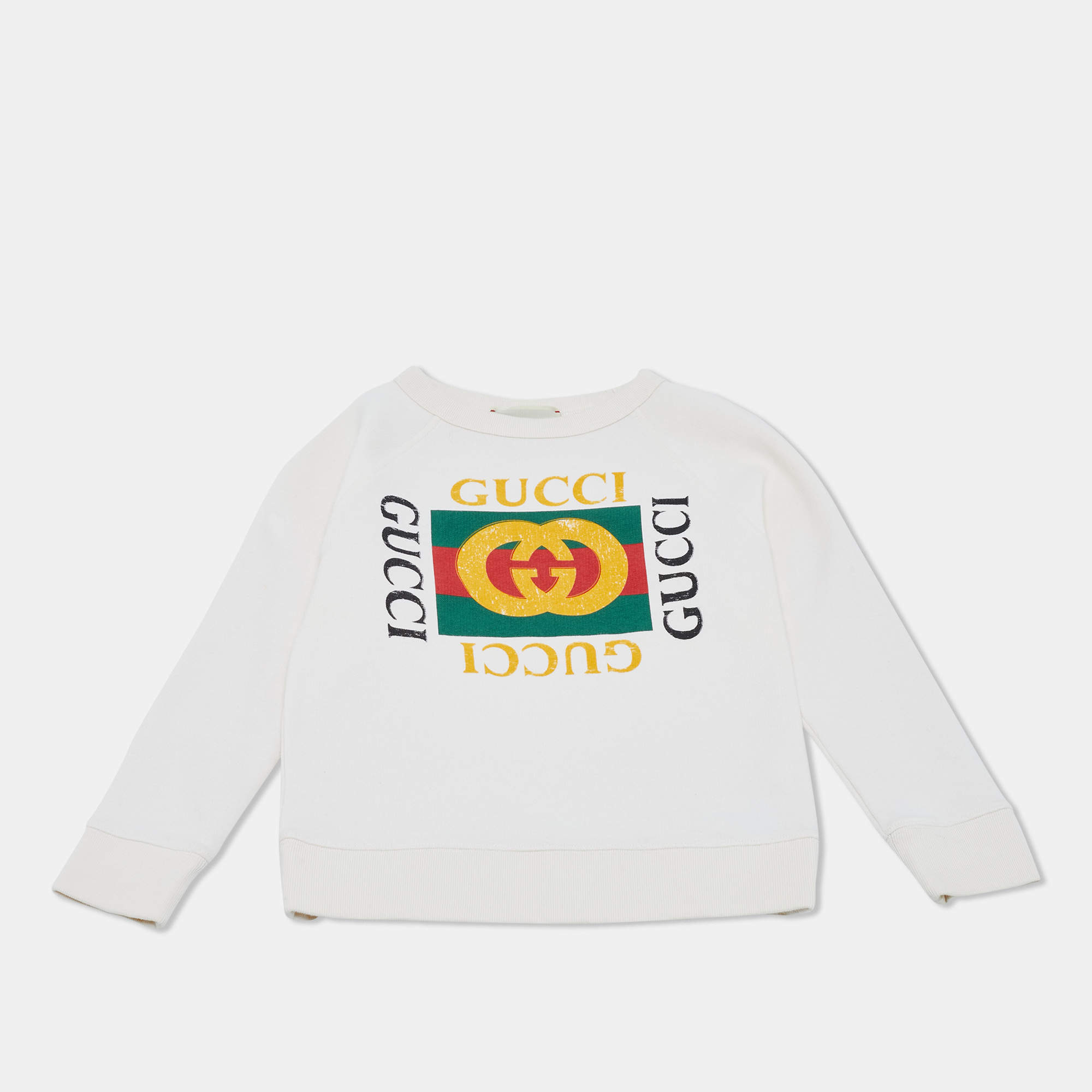 Pre Owned Gucci Kids Cream Logo Print Cotton Sweatshirt 5Y