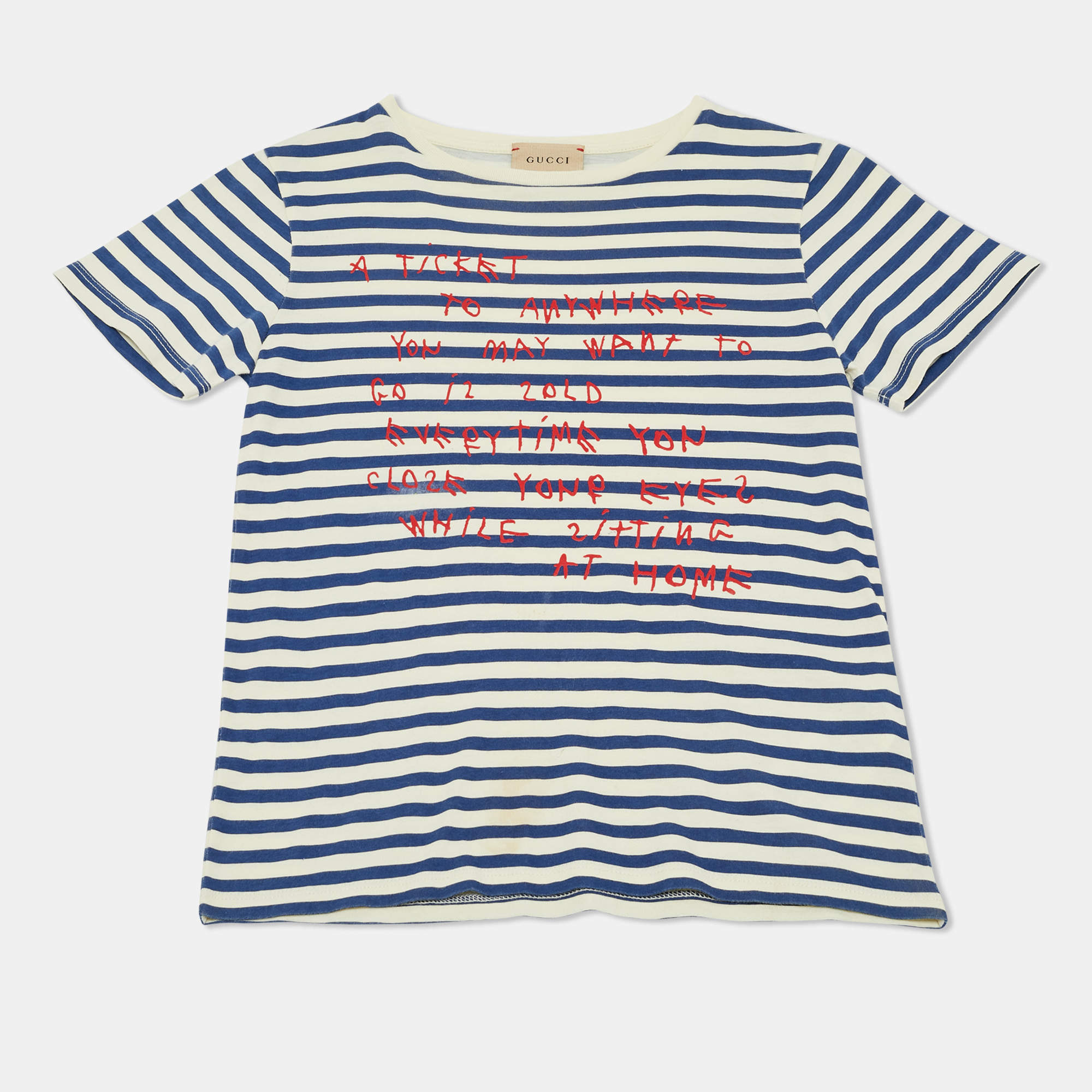 Pre Owned Gucci Kids Striped Jersey T-Shirt 8Yrs