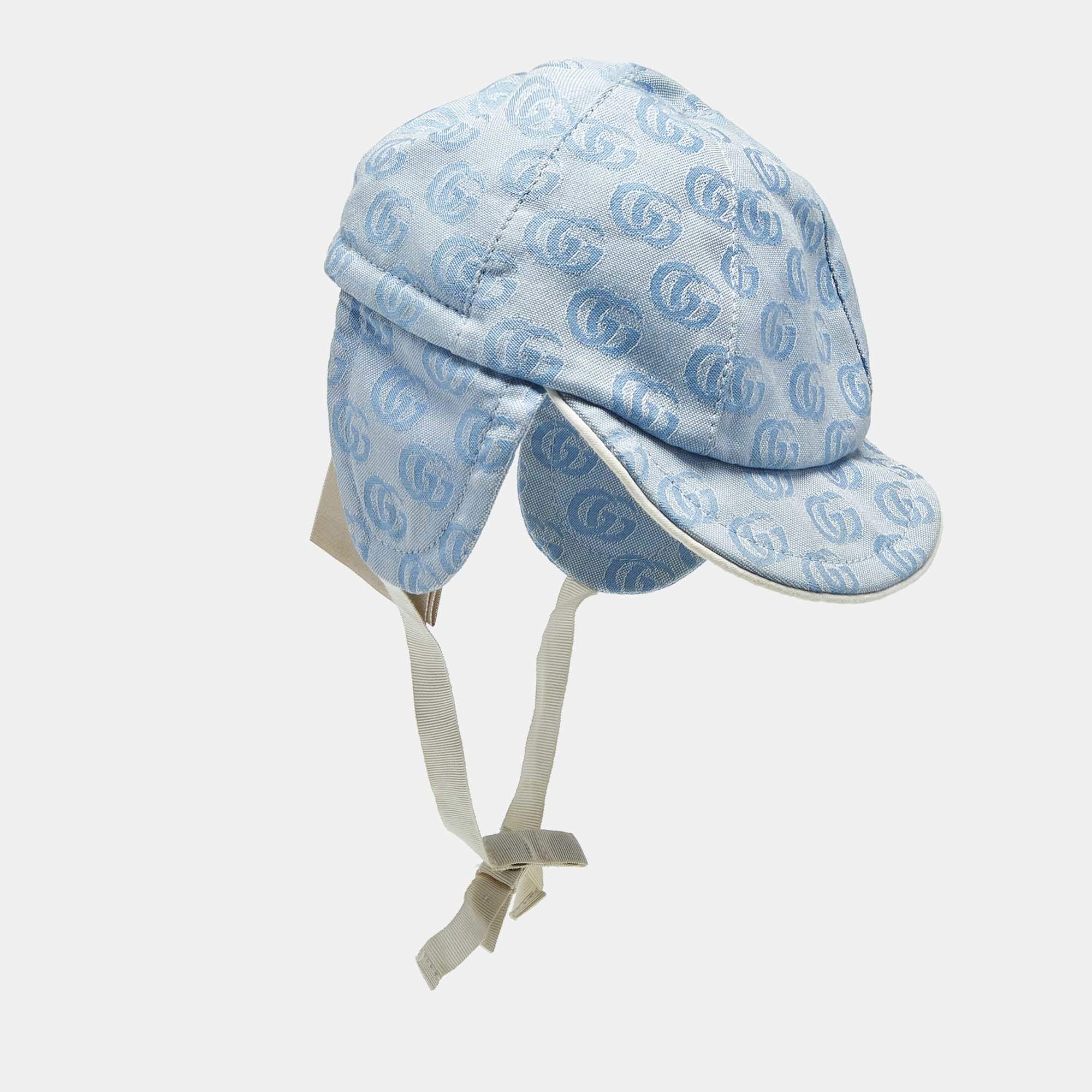 Pre Owned Gucci Kids Blue GG Cotton Canvas Ear Flaps Cap S