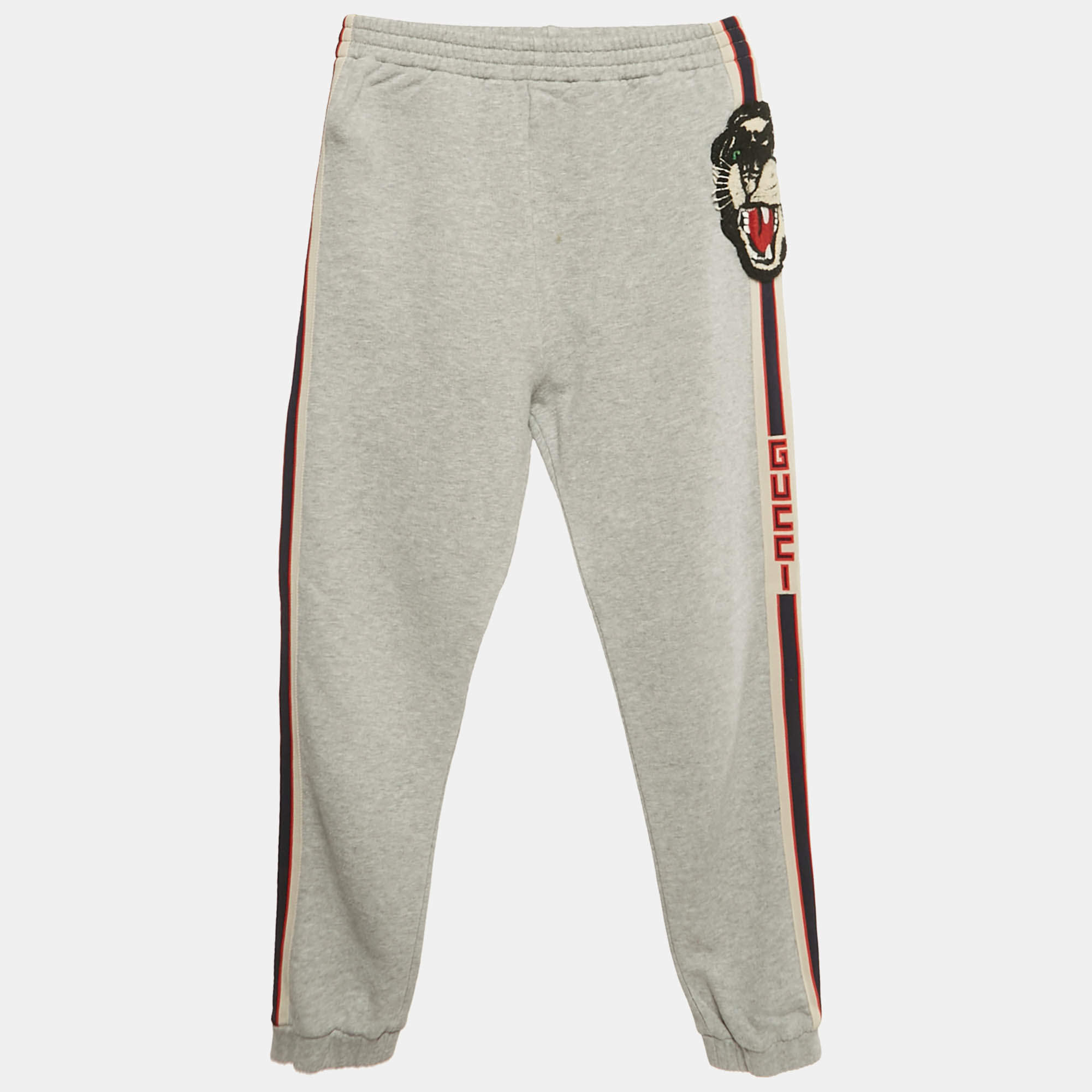 مملوكة مسبقًا Gucci Kids Grey Cotton Tiger Applique Joggers 10Yrs