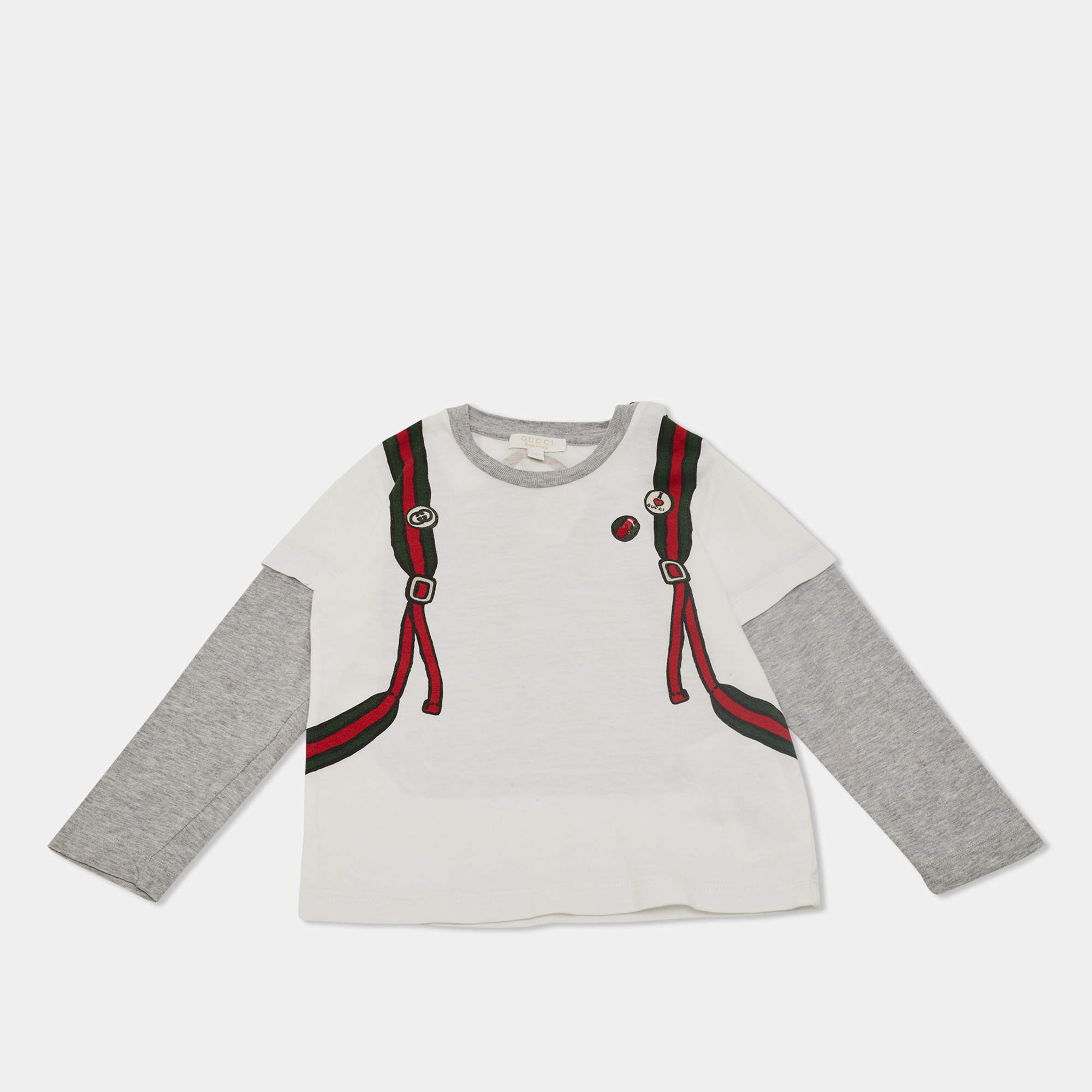 مملوكة مسبقًا تي شيرت غوتشي جيرسي أبيض حقيبة ظهر بطبعة جرافيك 18/24 شهرًا