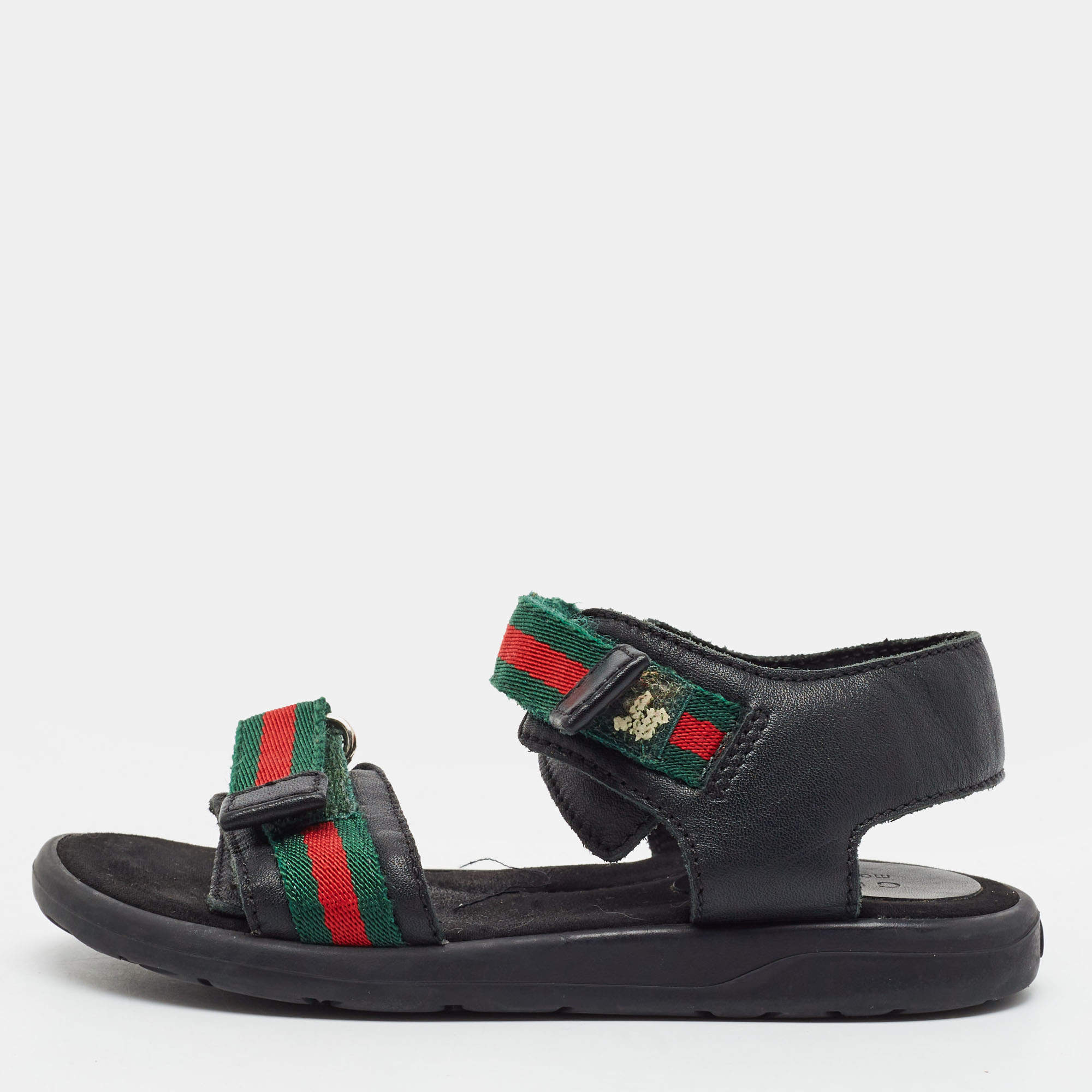 Pre Owned Gucci Size 25 Black Leather Web Slingback Sandals