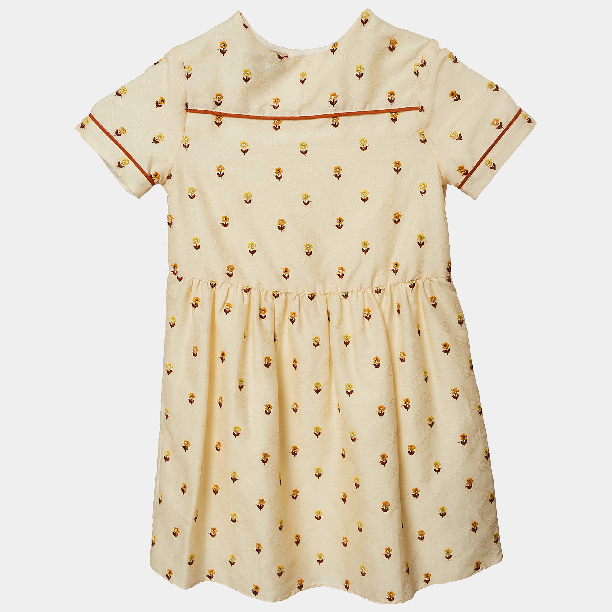 Gucci Yellow Floral Embroidery and Logo Pattern Cotton Dress 6 Yrs