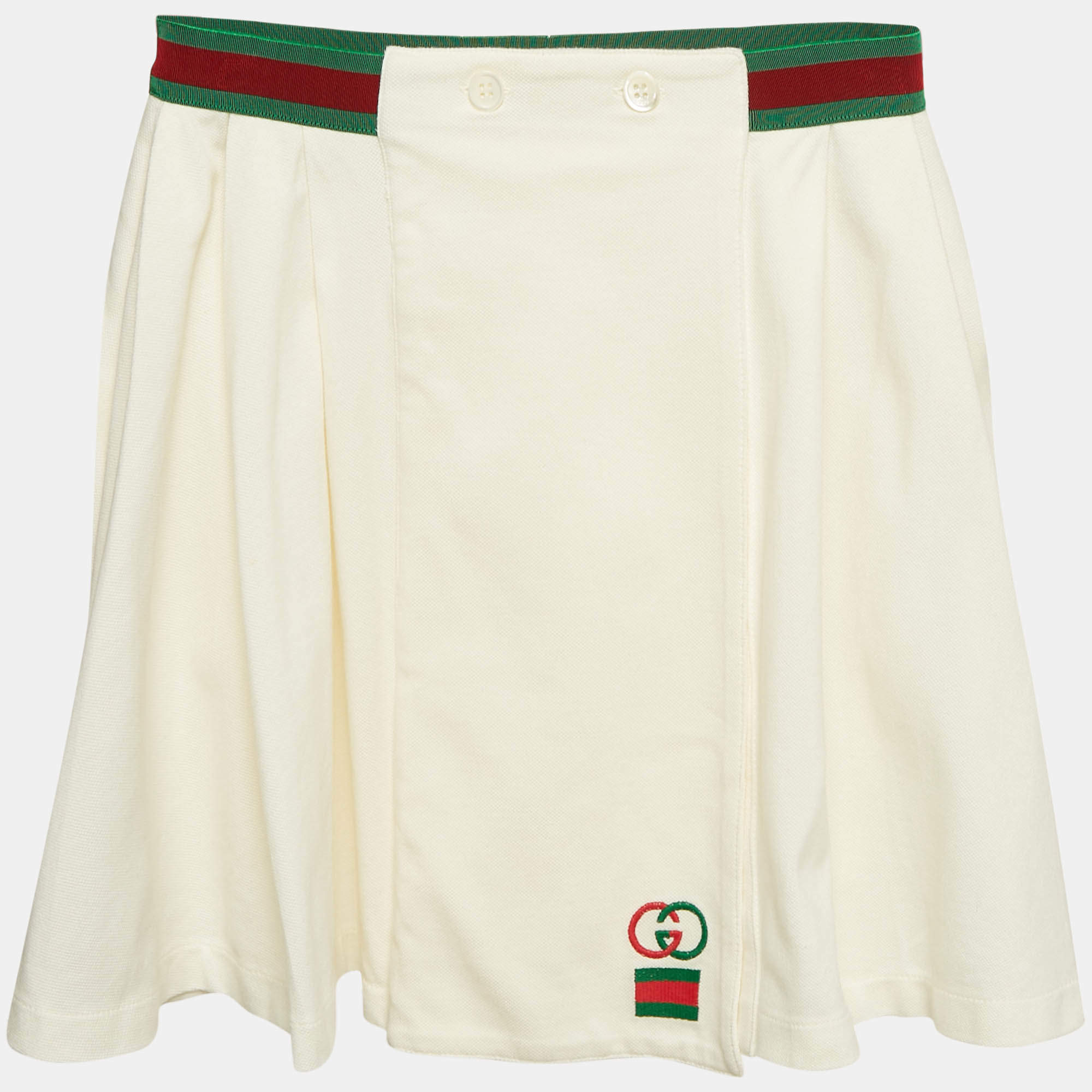 Gucci Kids Off White Web Waistband Jersey Pleated Mini Skirt 12 Yrs 