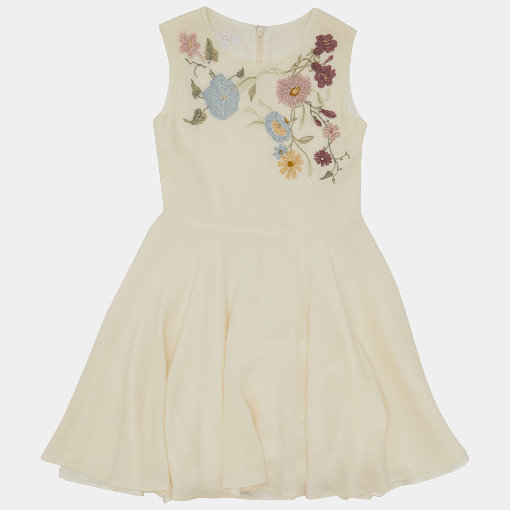 Gucci Cream Silk Floral Embroidered Dress Size 5 Yrs