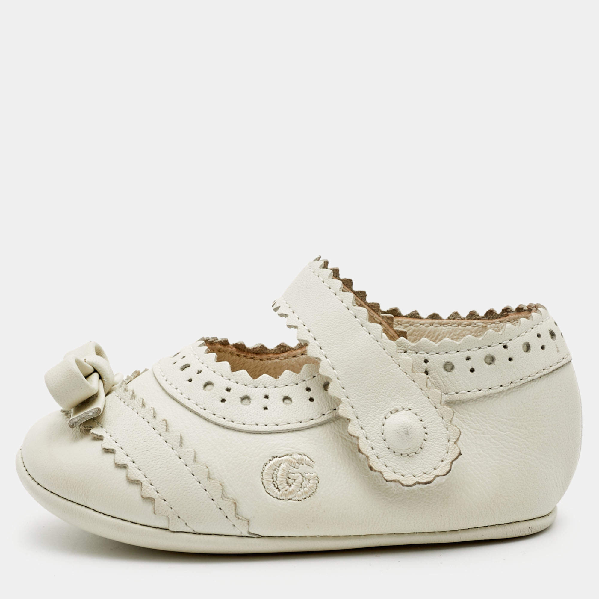 Pre Owned Gucci Off White Leather Ballet Flats Size 16