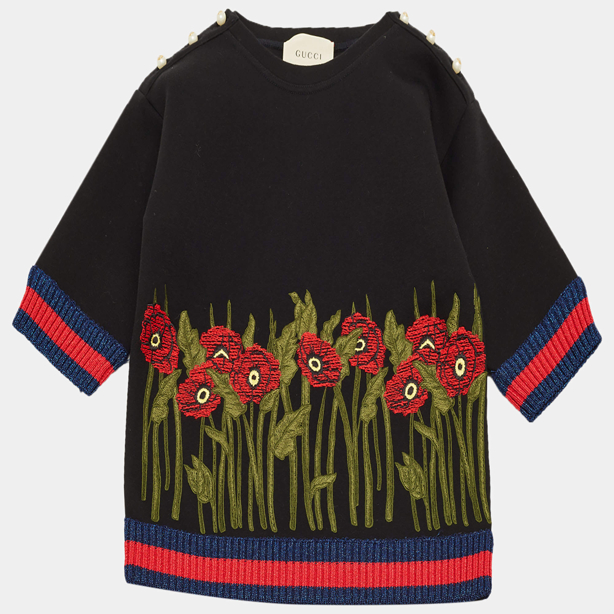 مملوكة مسبقًا Gucci Kids Black Floral Embroidered Cotton Sweatshirt 6Yrs