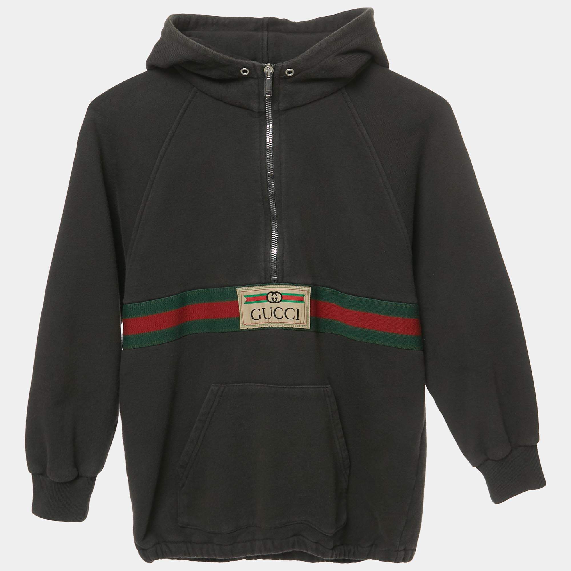 Pre Owned Gucci Kids Green Web Trim Cotton Sweatshirt and Sweatpants 8Yrs