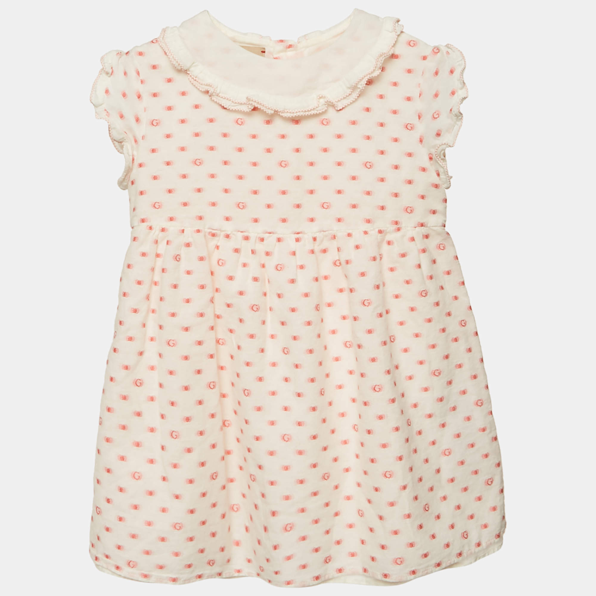 Pre Owned Gucci Kids White Jacquard Cotton Dress 18/24M