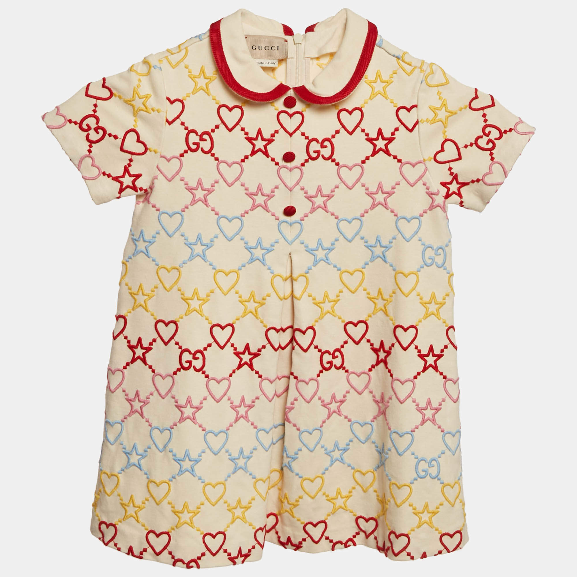 Pre Owned Gucci Kids Cream GG Embroidered Jersey Dress 24M