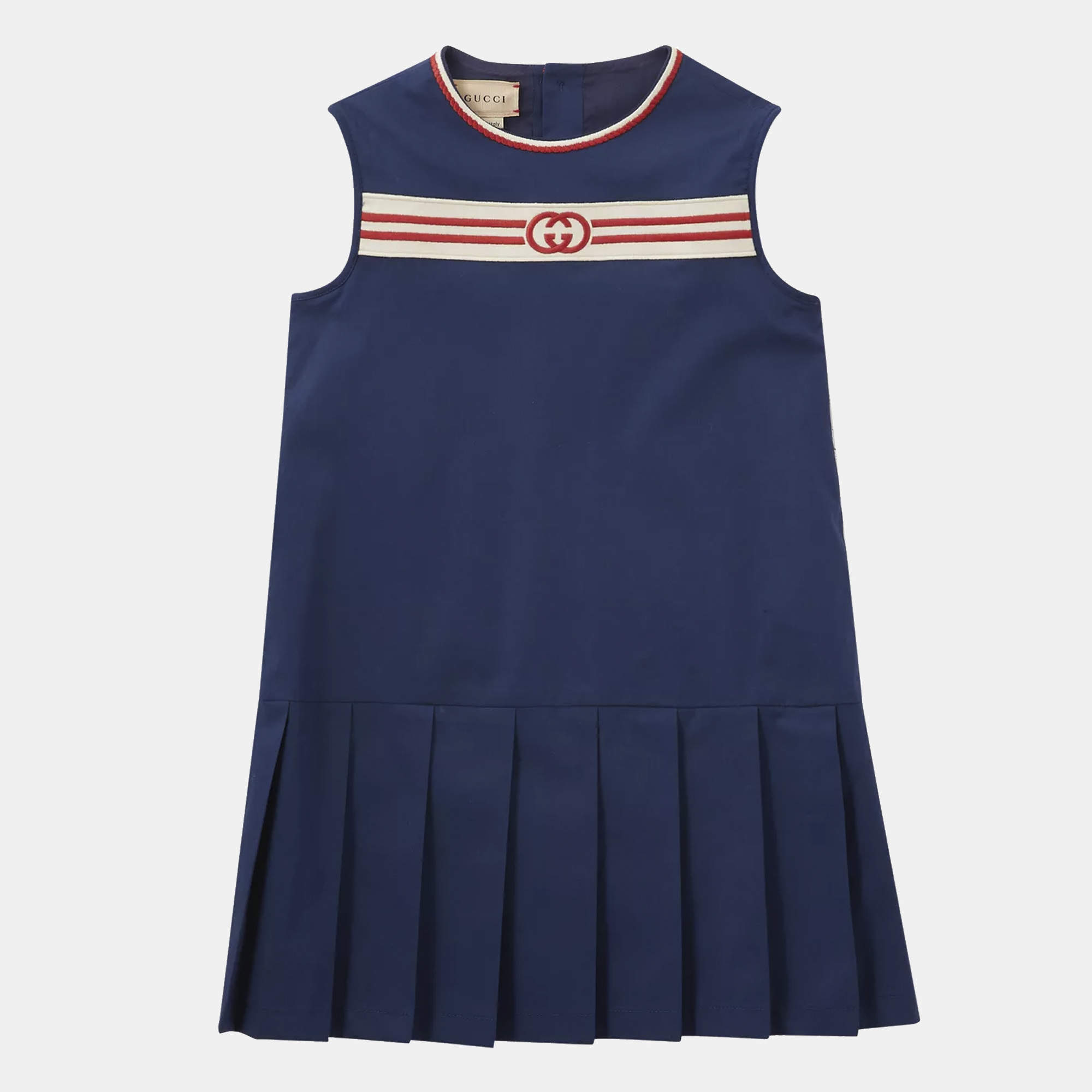 مملوكة مسبقًا Gucci Kids Blue GG Embroidered Cotton Sleeveless Dress 6Yrs