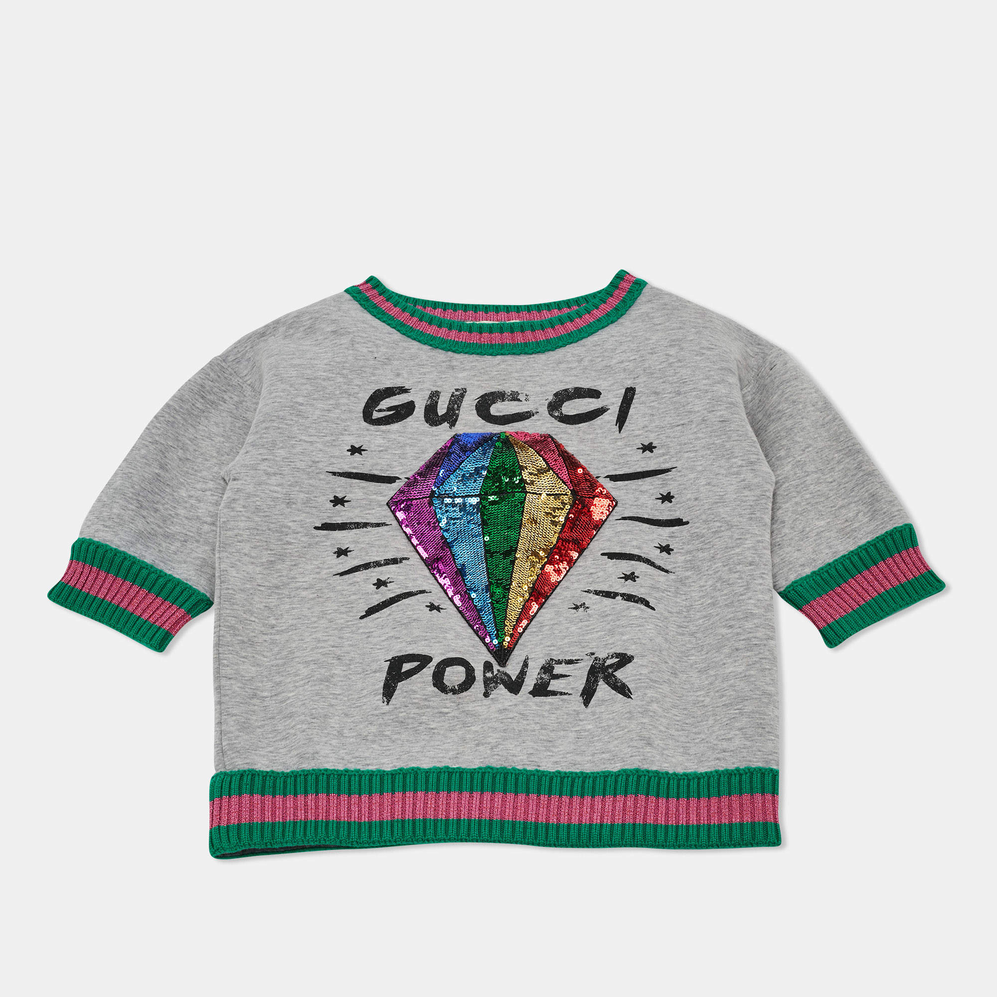Pre Owned Gucci Kids Grey Sequin Diamond Neoprene Sweater 6Yrs