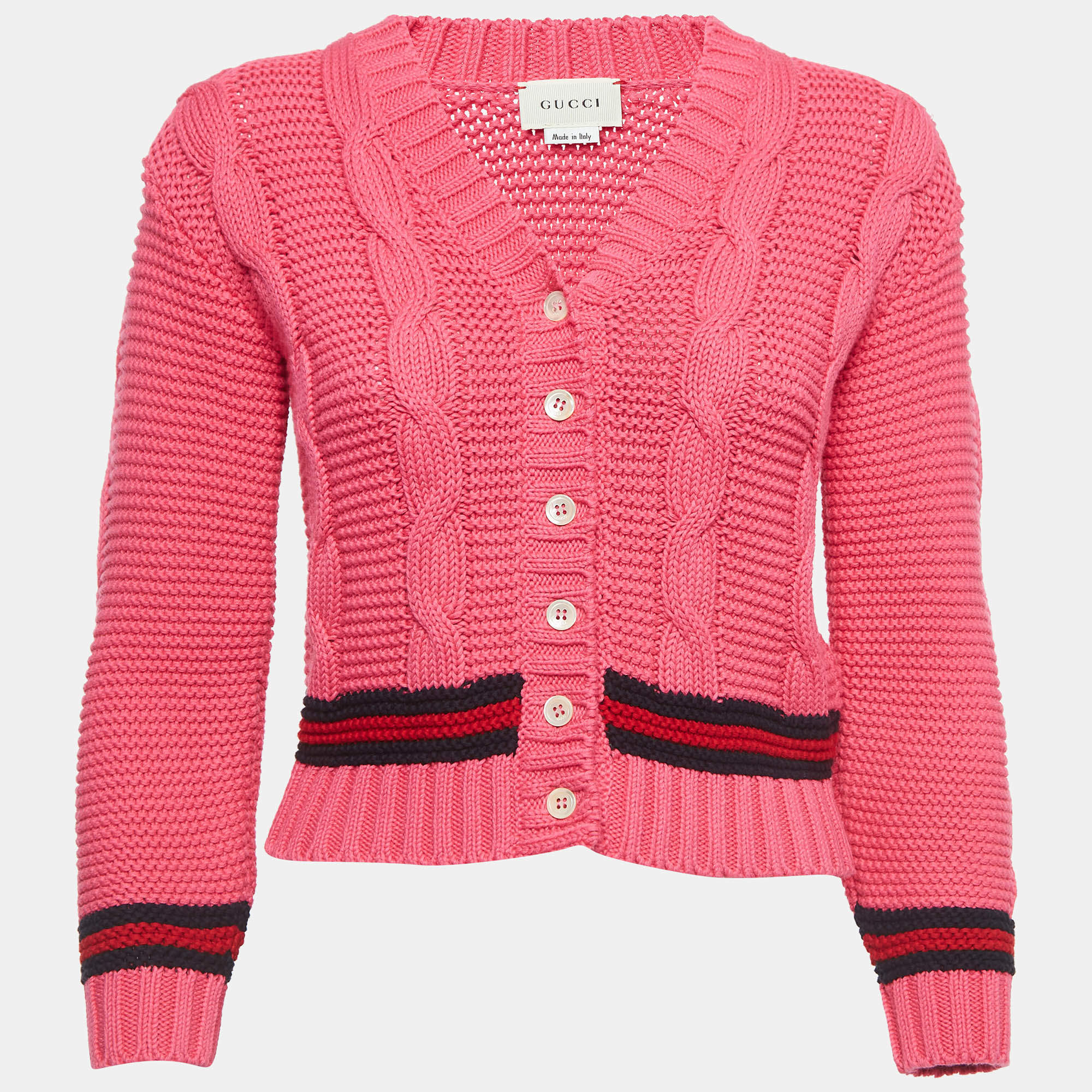Pre Owned Gucci Pink Cable Knit Buttoned Cardigan (8 Yrs)