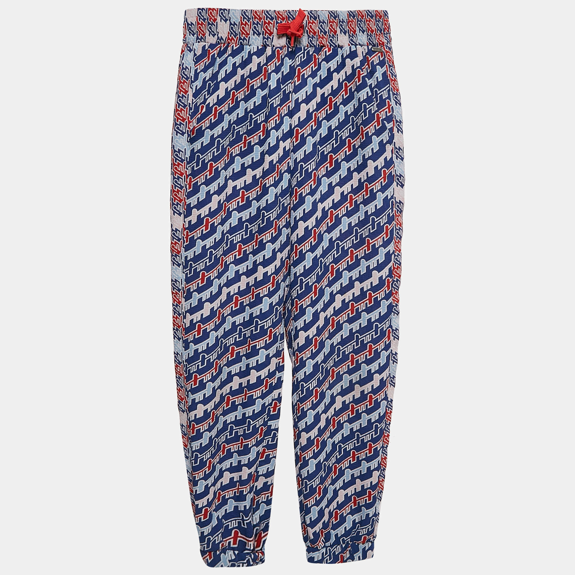 Kenzo Kids Blue/Red Printed Crepe Track Pants 8 Yrs 