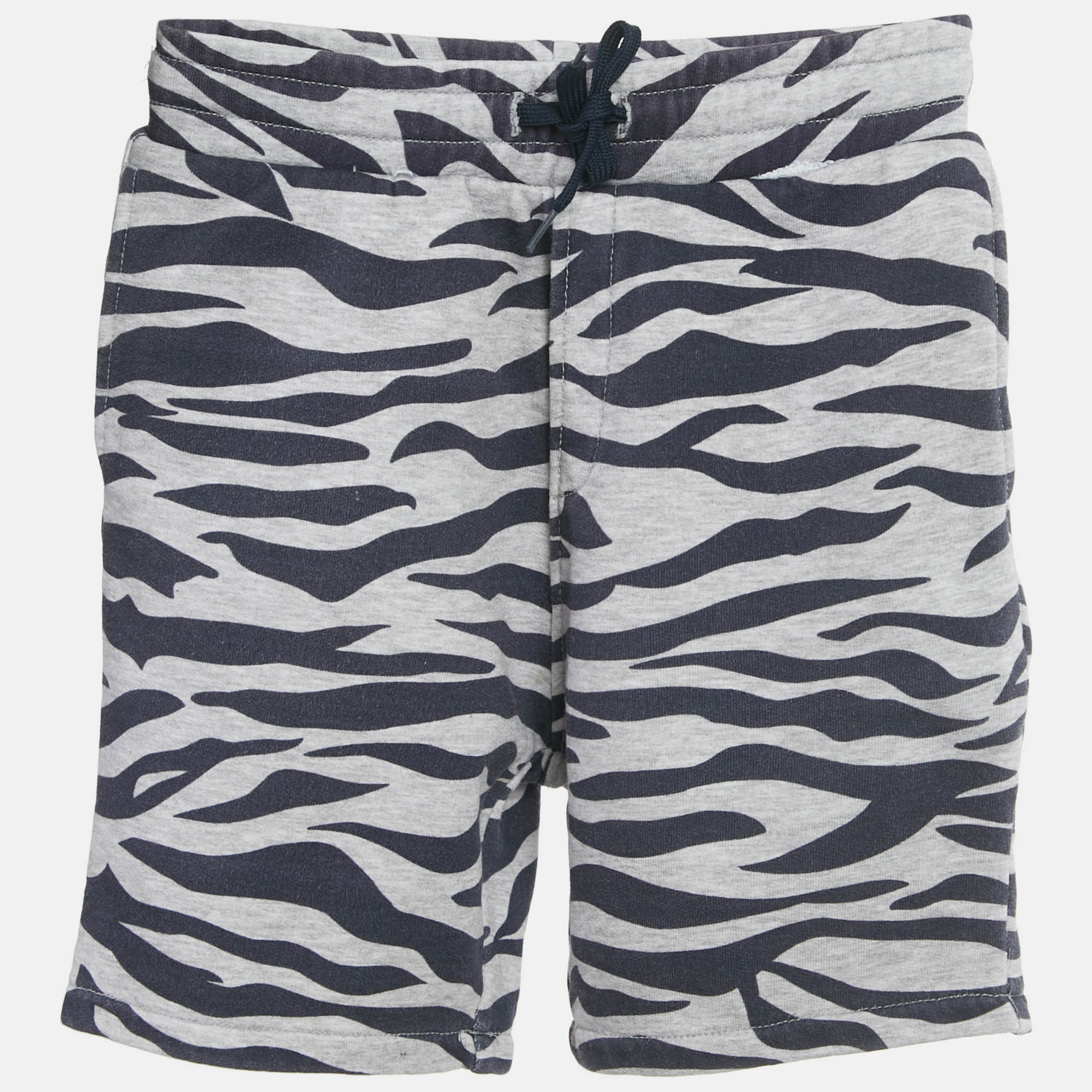 Pre Owned Kenzo kids Grey /Navy Blue Tiger Striped Cotton Drawstring Shorts 8Yrs