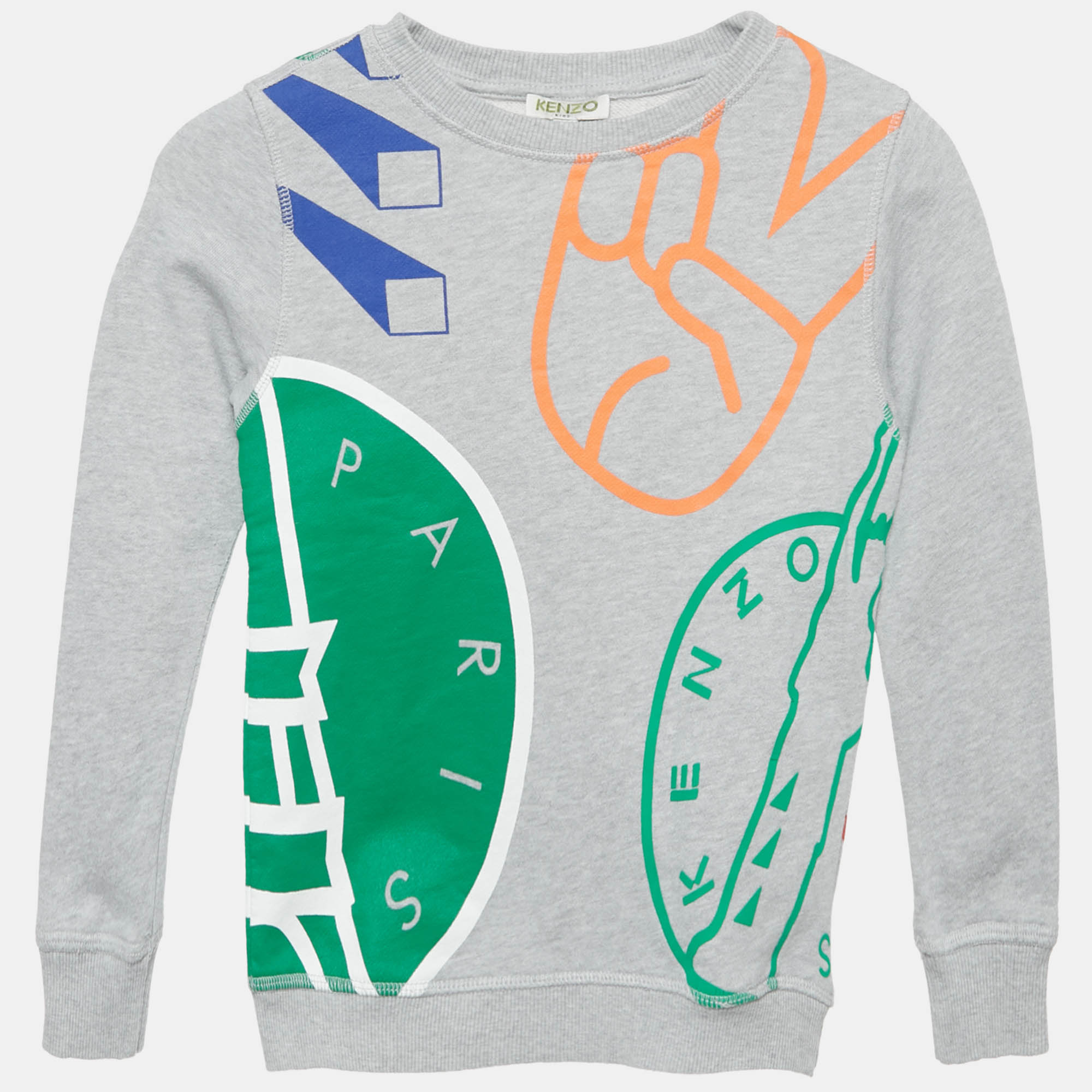 Pre Owned Kenzo Kids Grey Printed Cotton Knit Sweatshirt 6Yrs