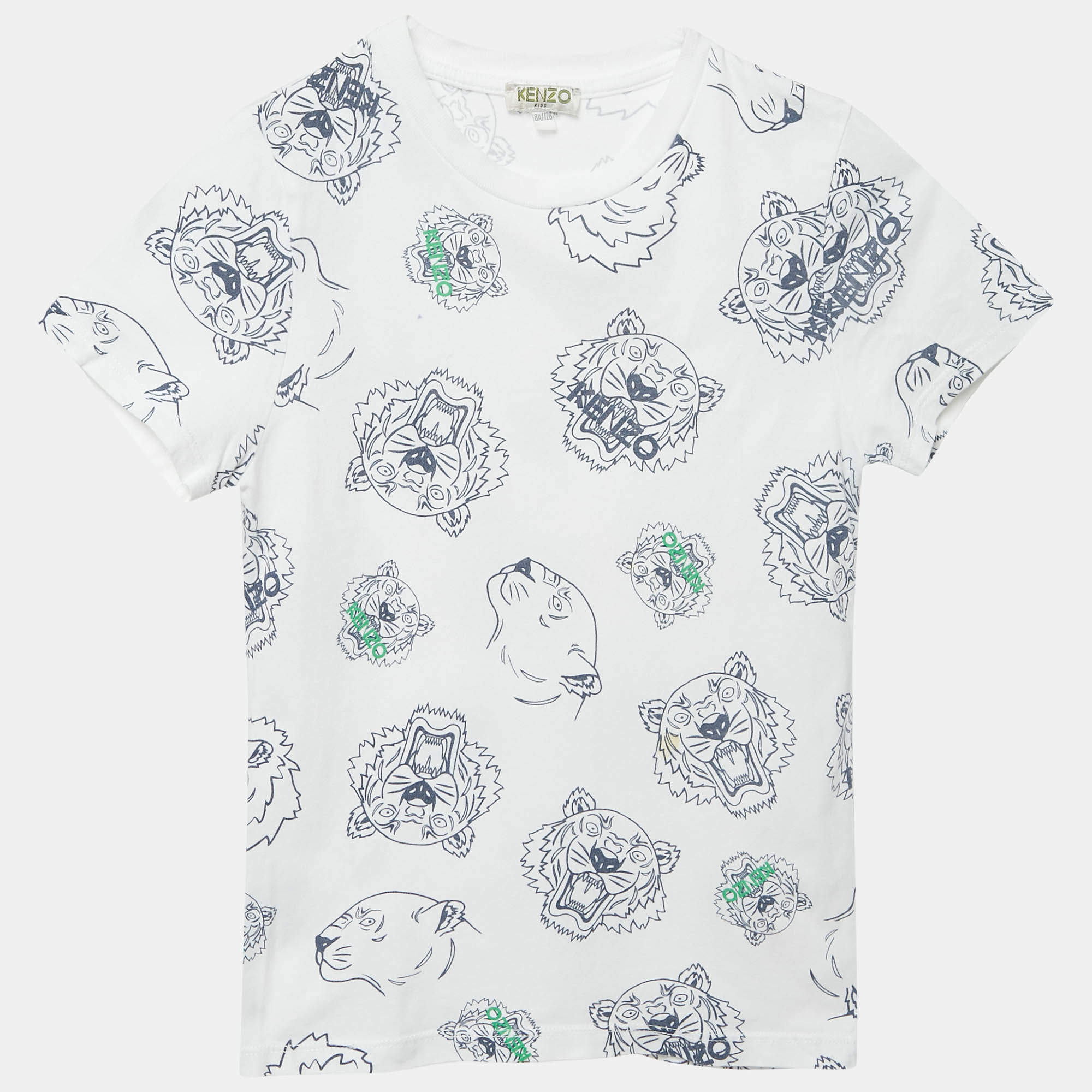 Pre Owned Kenzo Kids White Multi-Icon Print Cotton T-Shirt 8 Yrs