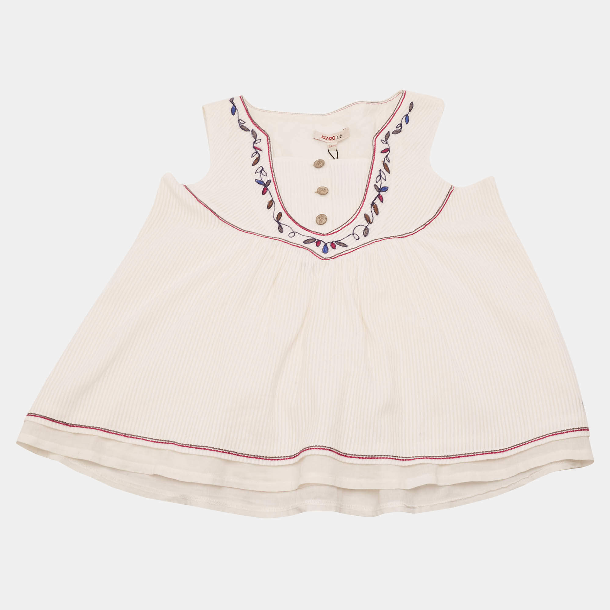 Kenzo White Embroidered Cotton Sleeveless Top 10 Yrs