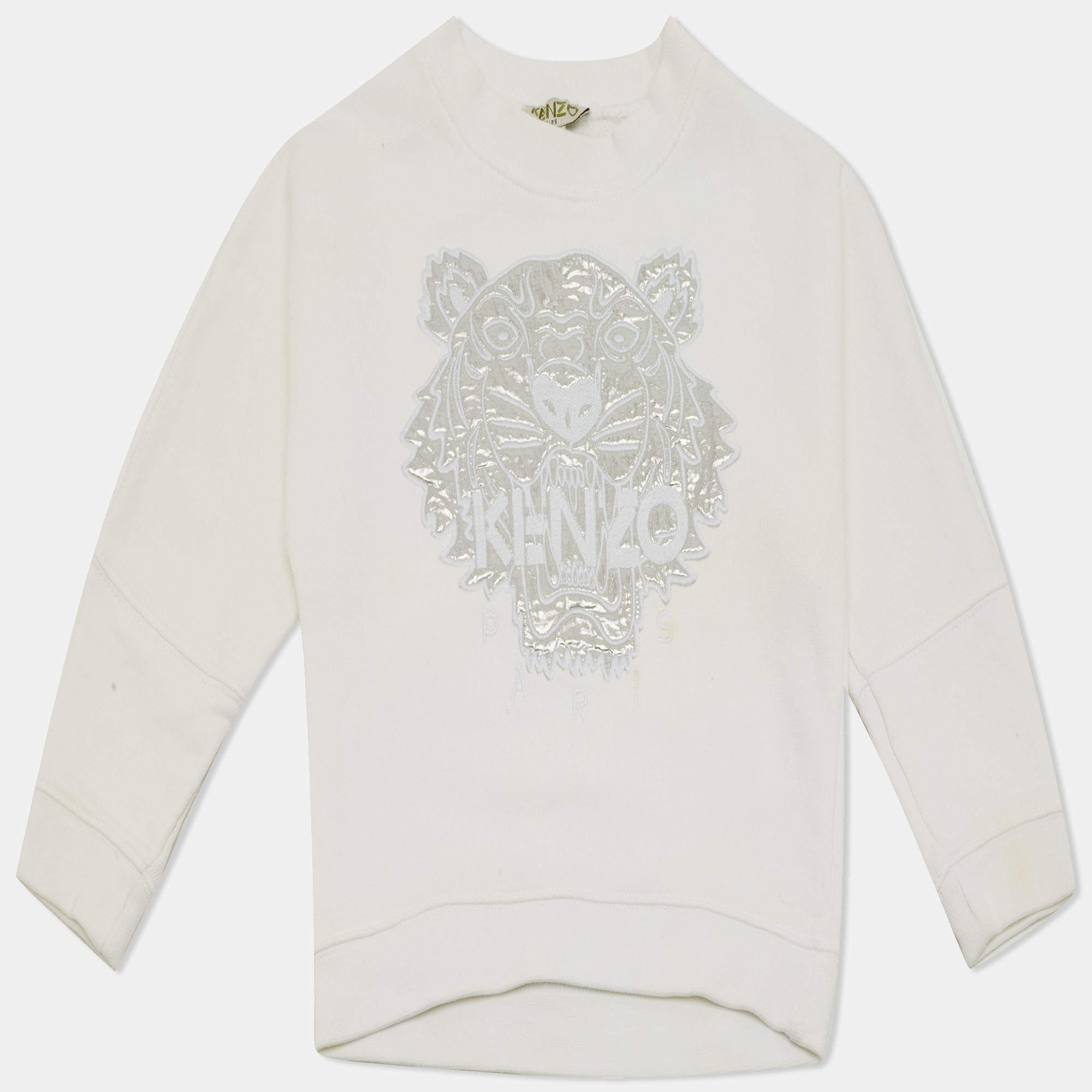 Pre Owned Kenzo Kids White Tiger Embroidered Cotton Sweatshirt 4Yrs