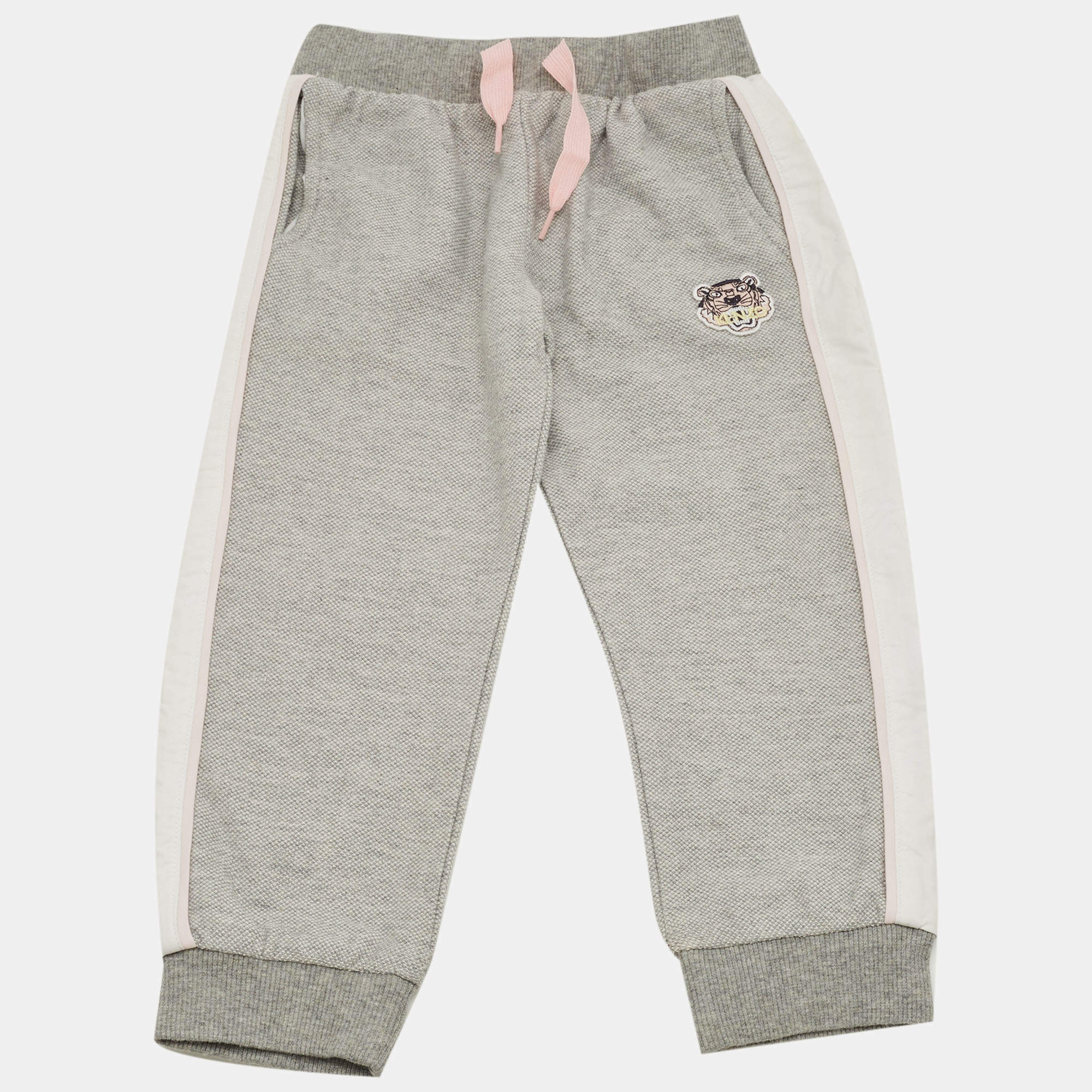Pre Owned Kenzo Kids Grey Logo Applique Cotton Joggers 4Yrs