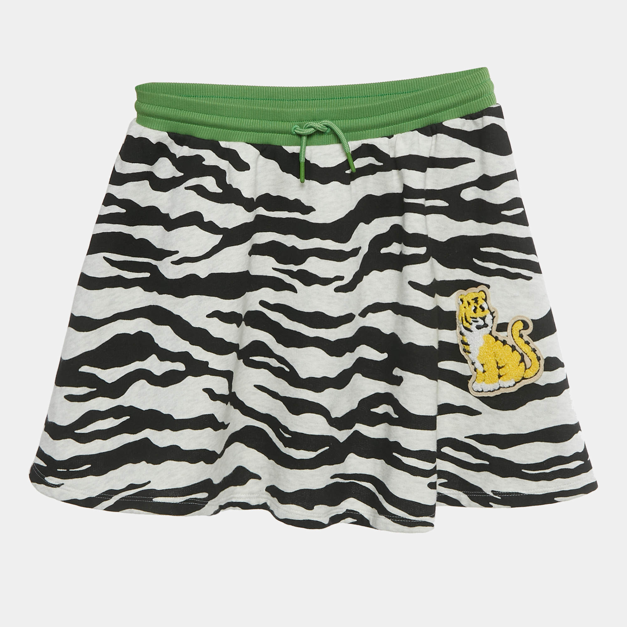 Pre Owned Kenzo Kids Black / White Animal Print Tiger Applique Cotton Skirt 10Yrs  
