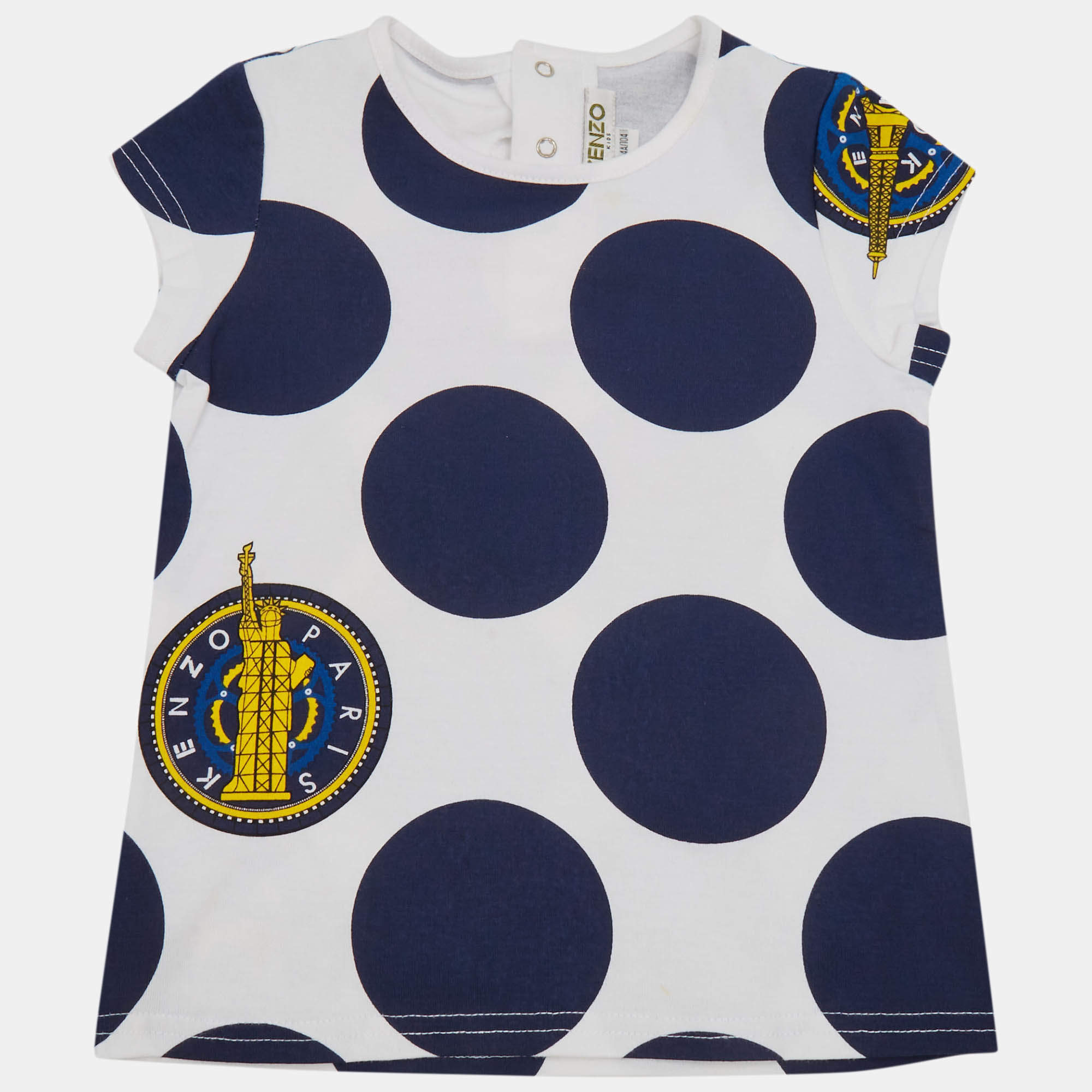 Pre Owned Kenzo Kids White/Blue Polka Dots Print Cotton Top 4Yrs