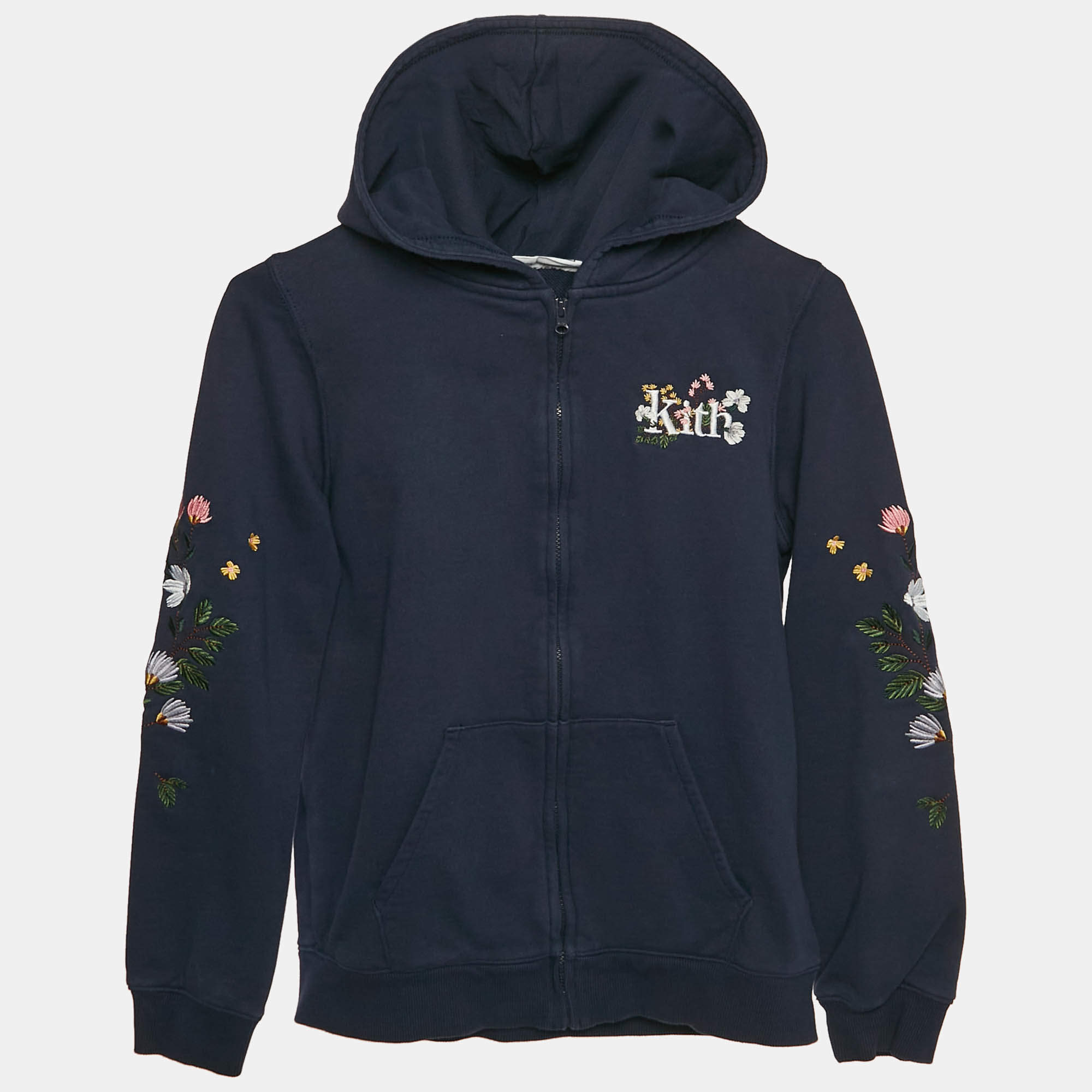 Kith Kids Navy Blue Floral Embroidered Cotton Zip-Up Jacket 10/12 Yrs 