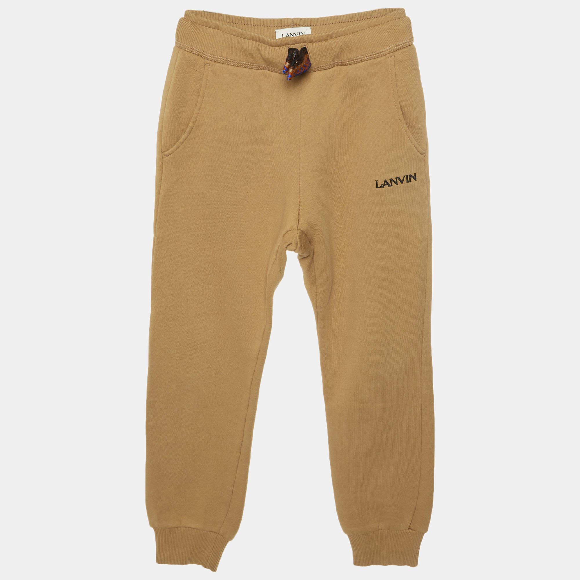 Pre Owned Lanvin Kids Beige Logo Embroidered Jersey Sweatpants 8 Yrs 