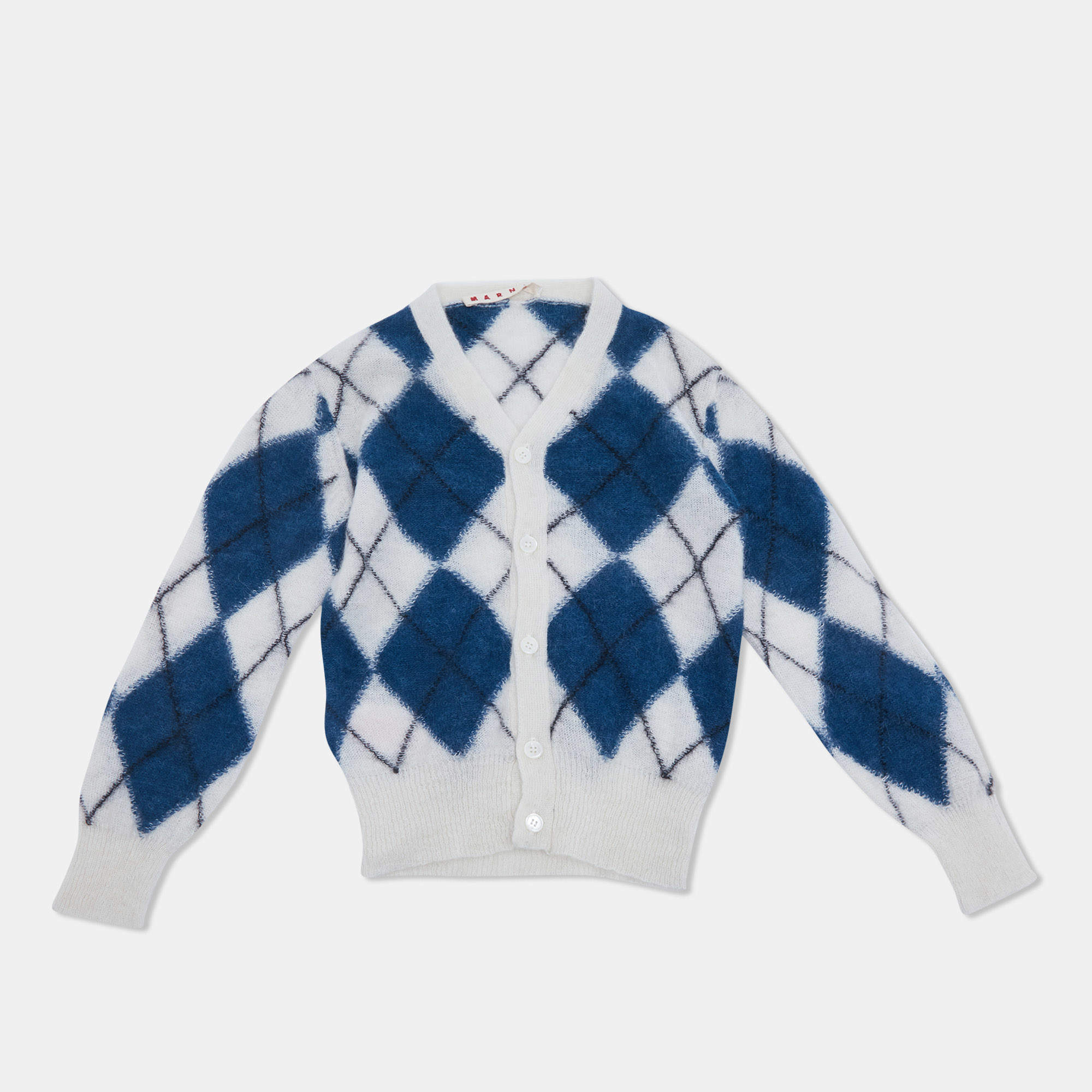 مملوكة مسبقًا Marni Kids Blue/White Argyle Wool Cardigan 6Yrs