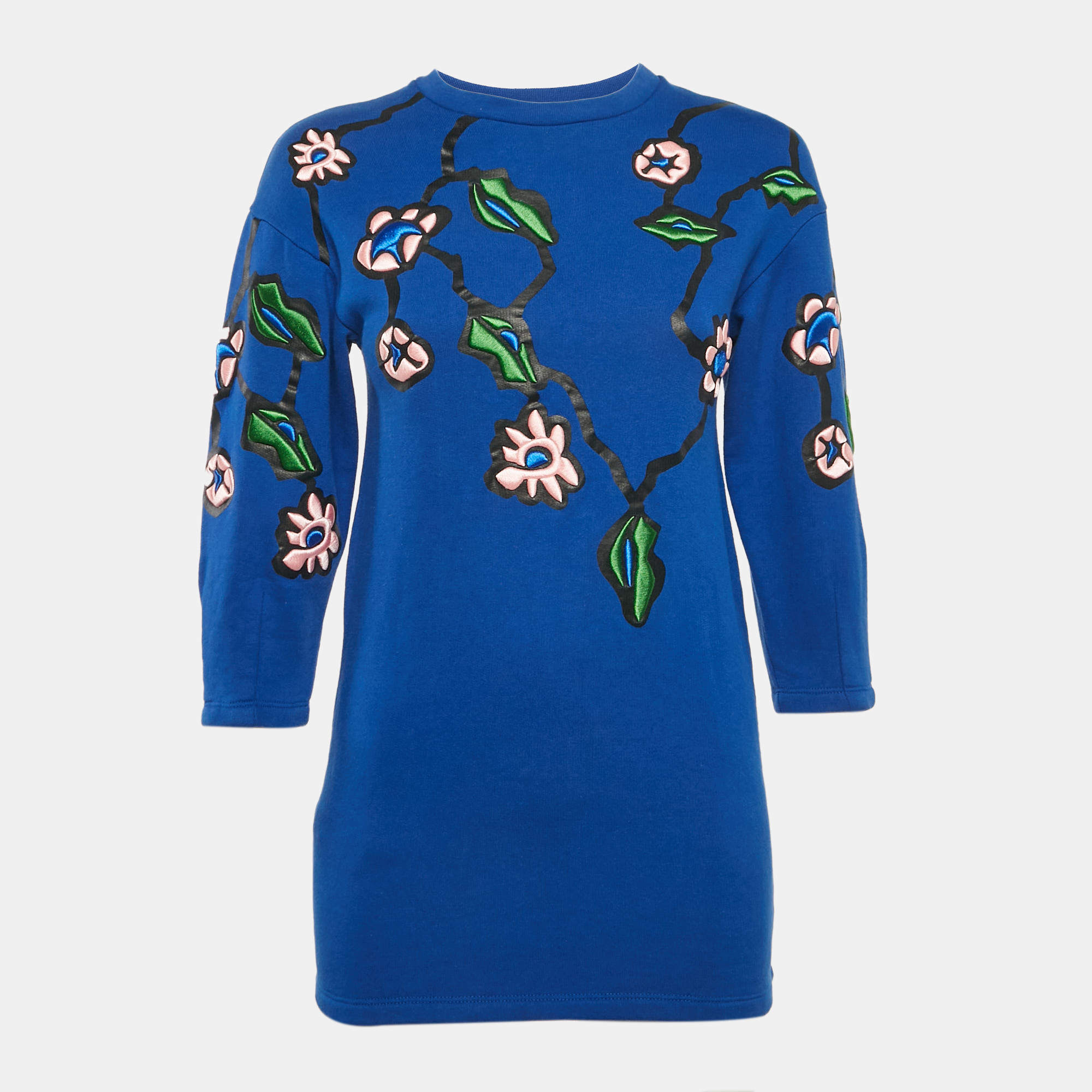 Marni Blue Floral Embroidered Cotton Knit Dress 8 Yrs