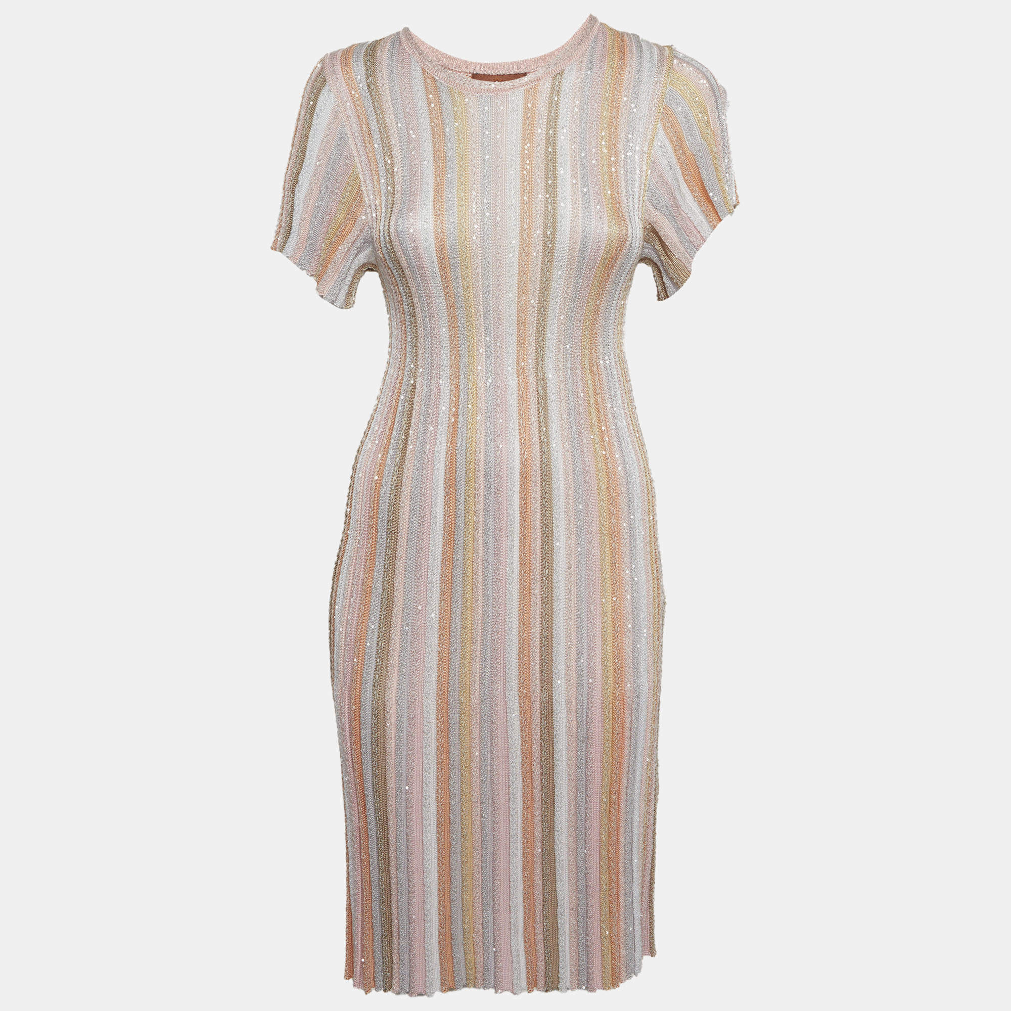 مملوكة مسبقًا فستان قصير تريكو ريب مزين بترتر باستيل ميزوني أطفال 12 سنة