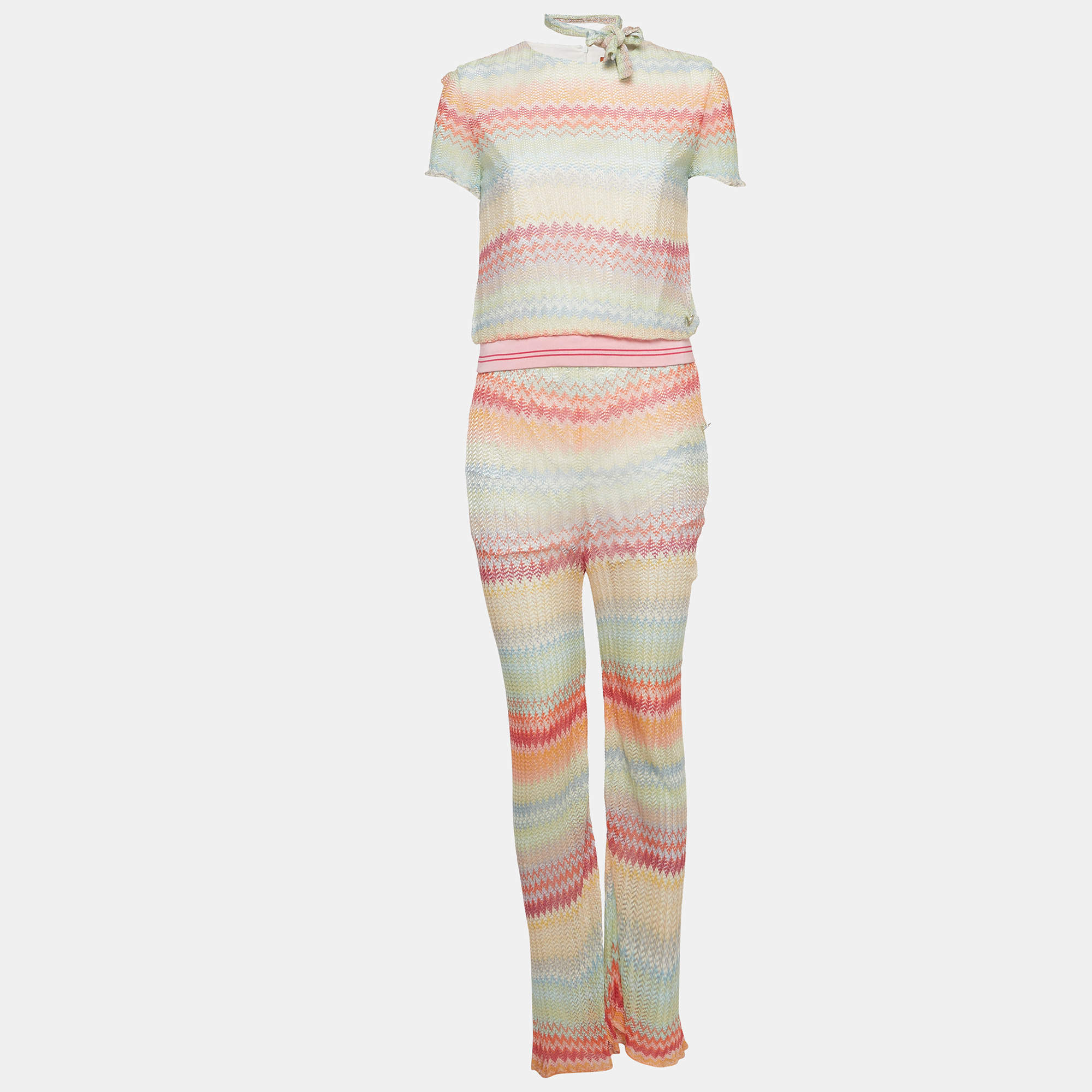 مملوكة مسبقًا Missoni Multicolor Patterned Knit Tie Detail  Top & Pants 14 Years 
