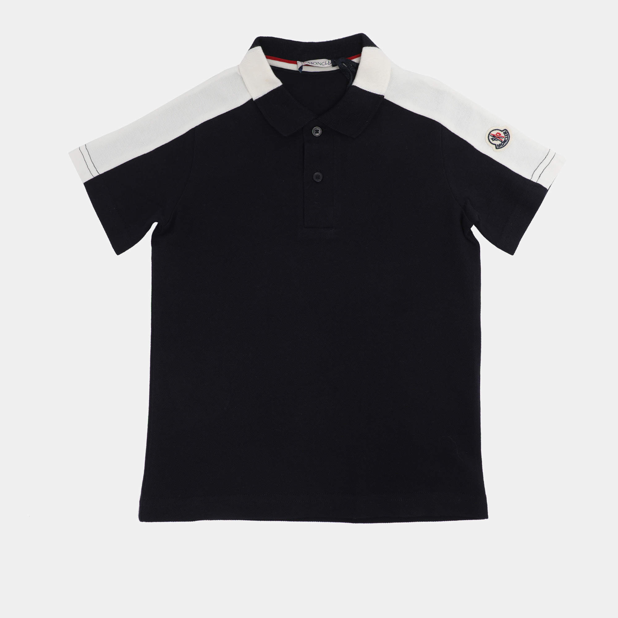 Pre Owned Moncler Navy Blue/White Collar Jersey Logo Patch Polo T-Shirt 5 Yrs