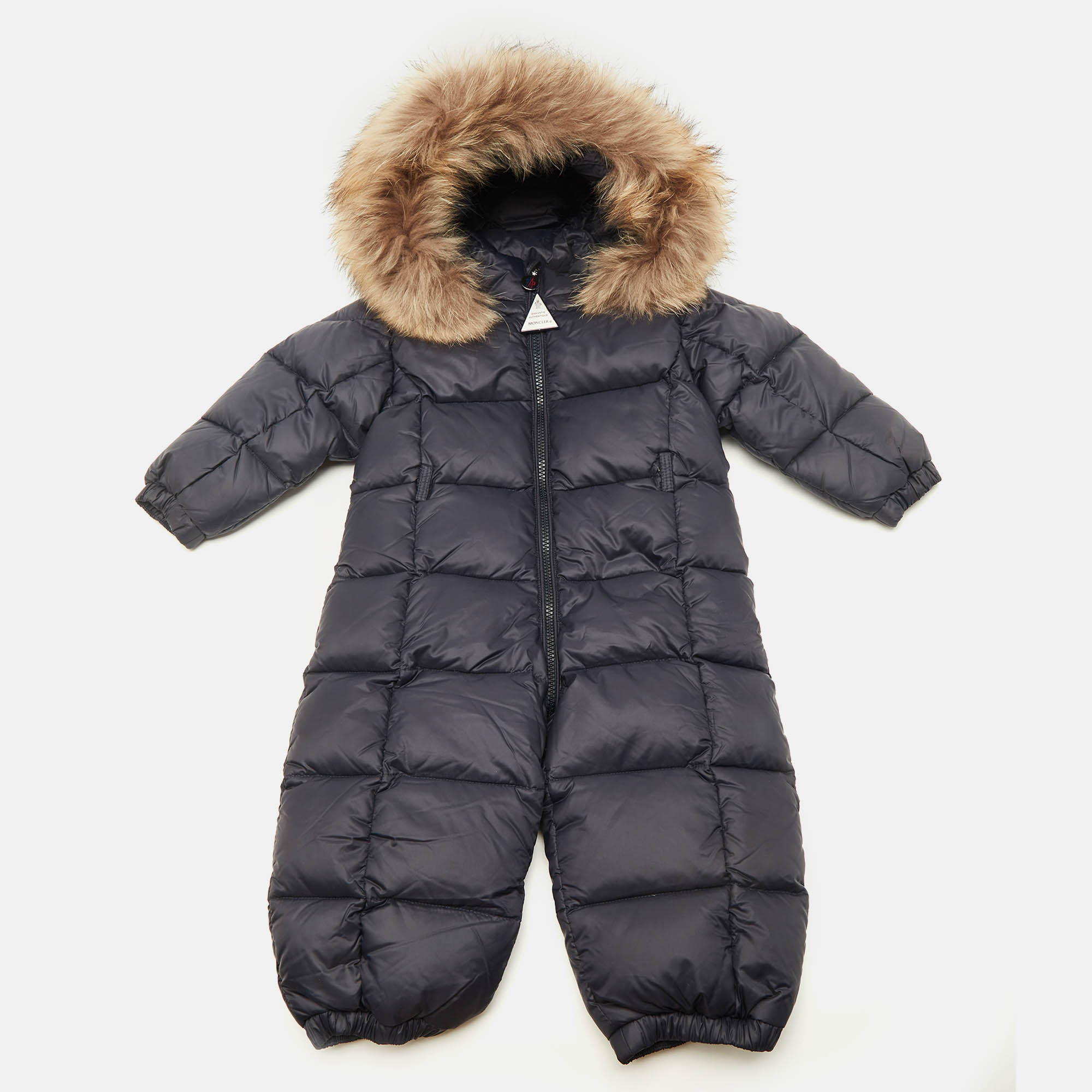 Pre Owned Moncler Kids Fur Trim Nylon Down Snowsuit 18/24M