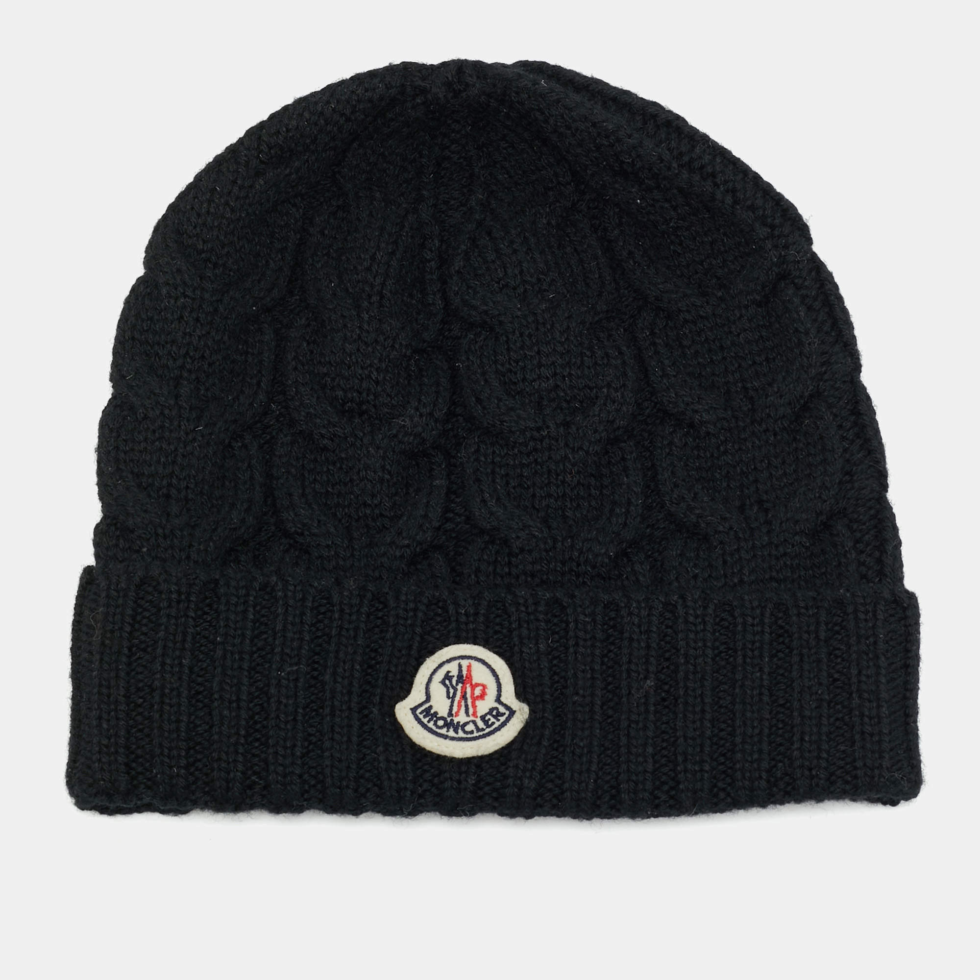 مملوكة مسبقًا Moncler Kids Black Cable Knit Embroidered Logo Patch Bennie S
