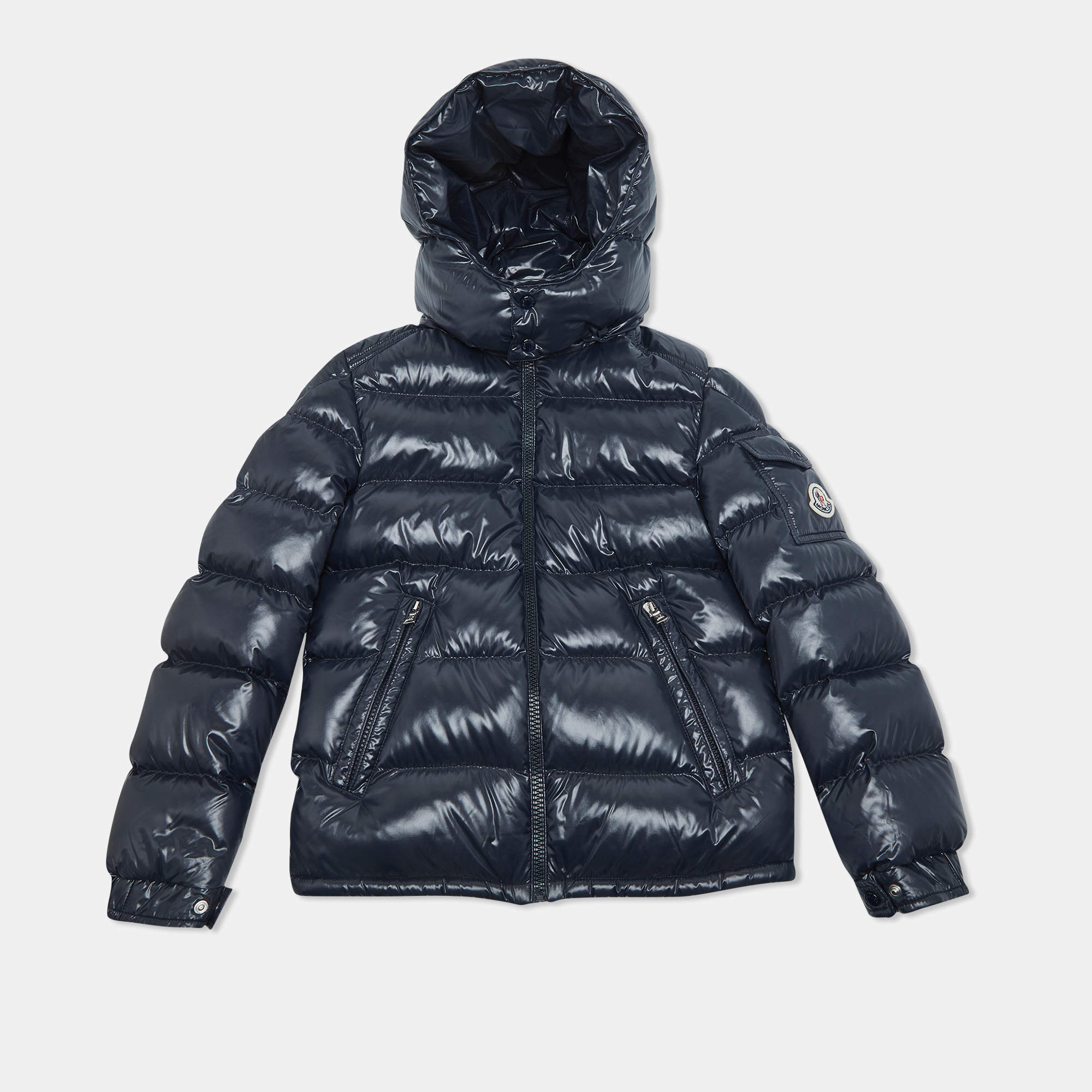 Pre Owned Moncler Kids Navy Blue Synthetic New Maya Hooded Jacket 10 Yrs 