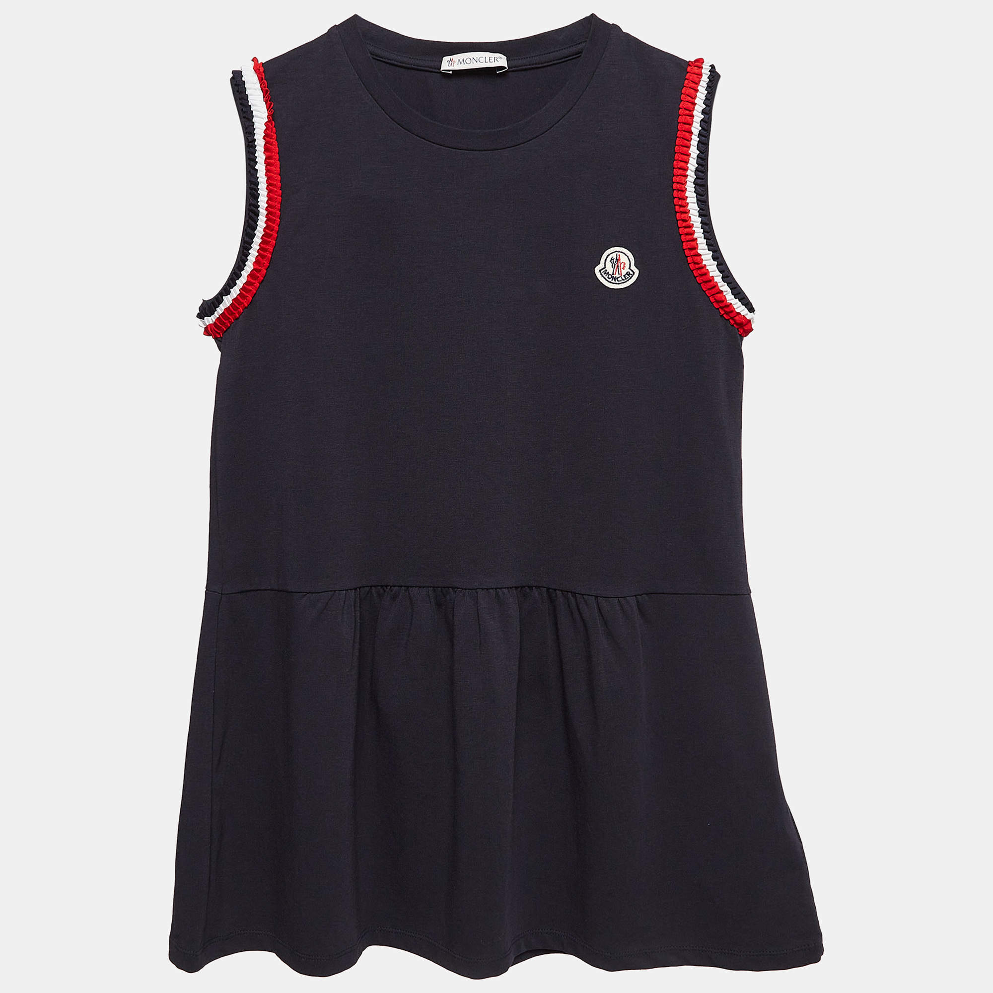 Moncler Navy Blue Cotton Knit Ruffled Sleeveless Top 12 Yrs