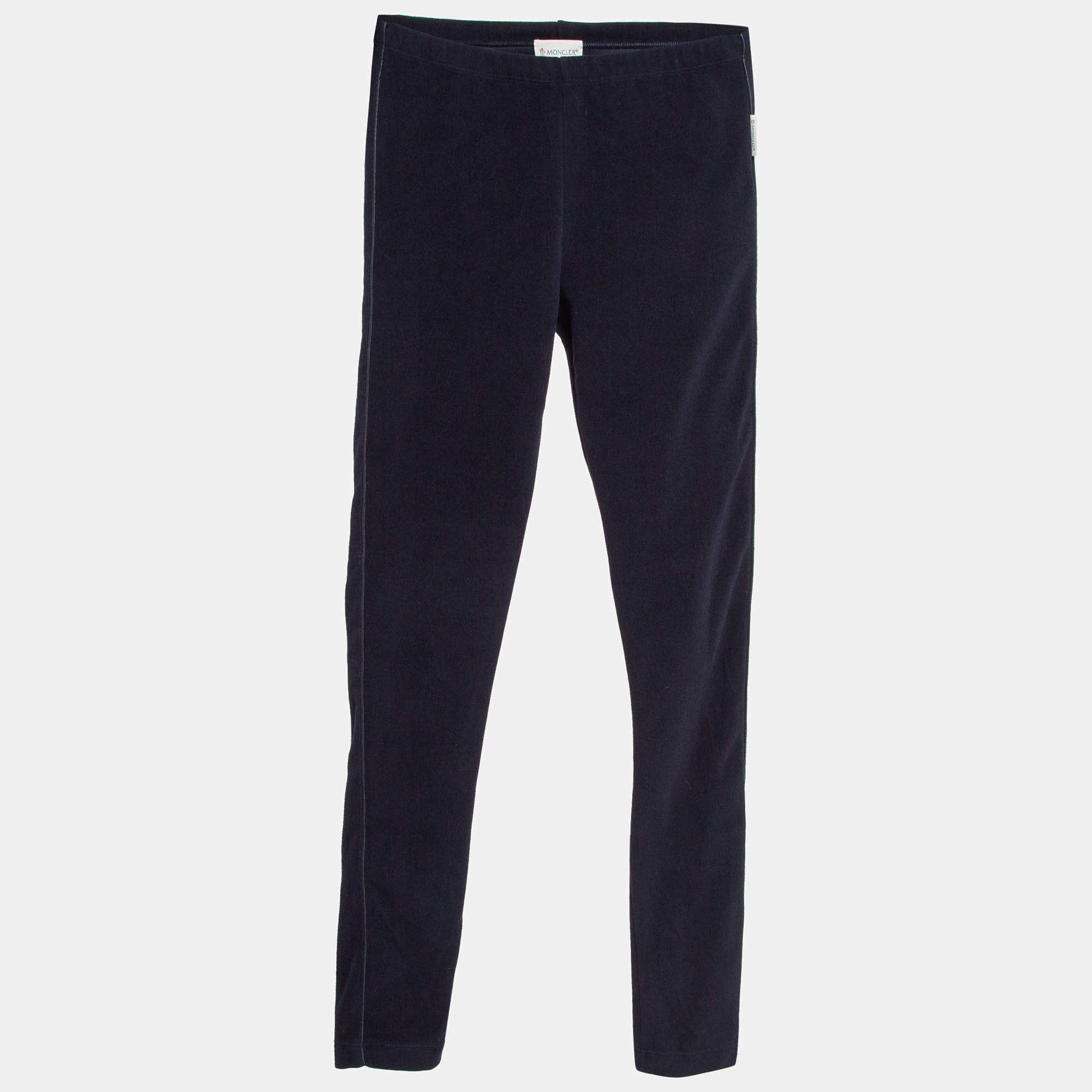 Pre Owned Moncler Navy Blue Velvet Knit Leggings 12 Yrs